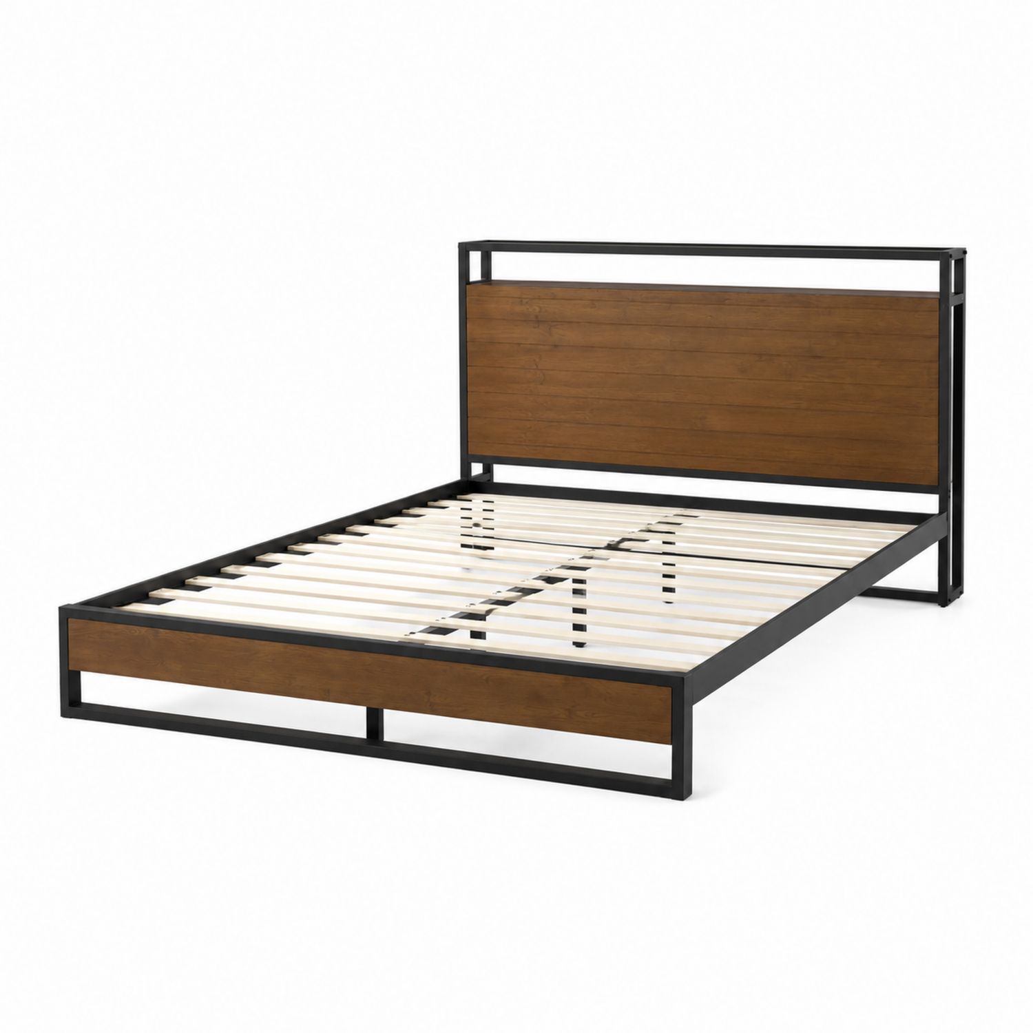 Metallbett mit Kiefernholzpaneelen 200x160 cm Schwarz/Braun