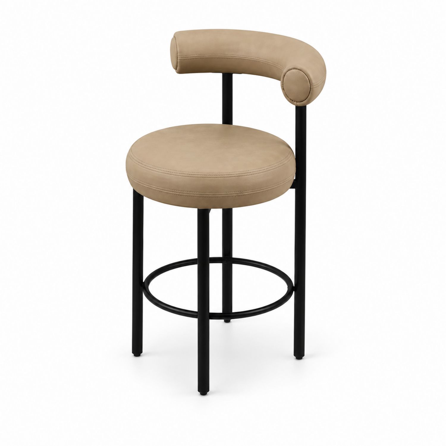 Barhocker Rund Sitz PU-Leder Beige Metallrahmen