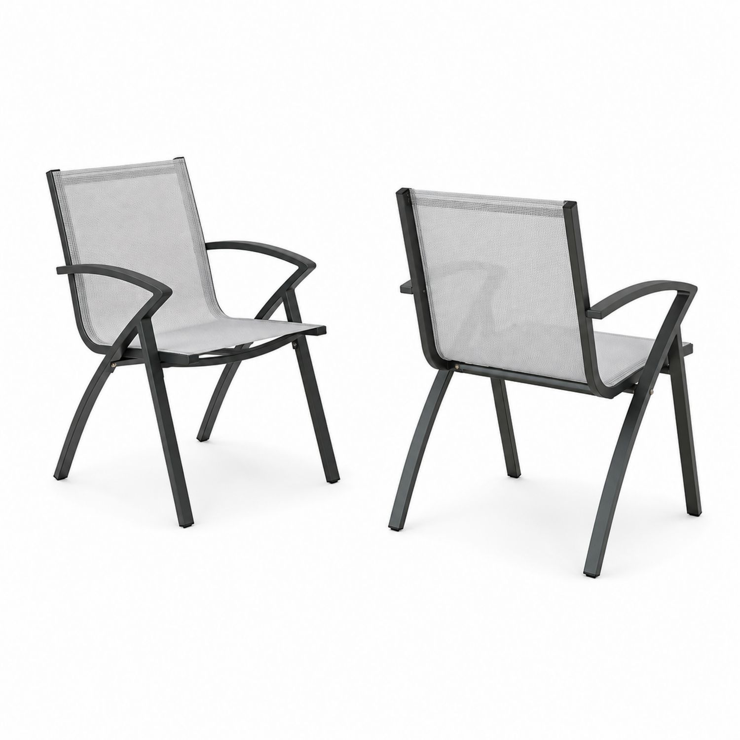 2er Set Outdoor-Stühle mit Textilene und Metallrahmen, Grau