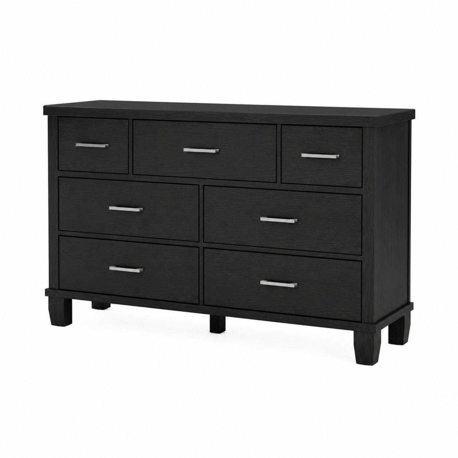 Schwarze Holzkommode mit 7 Schubladen