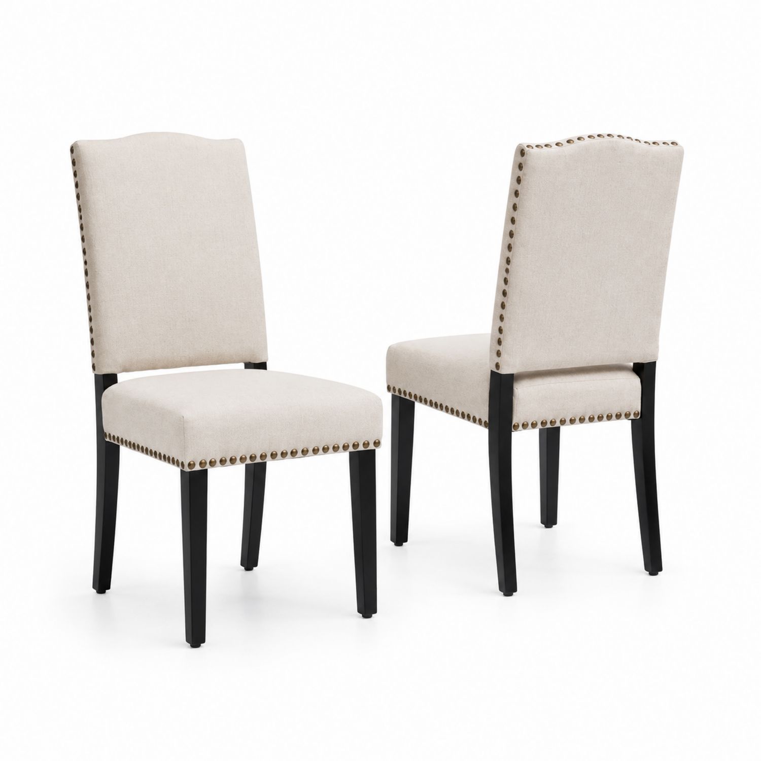 2er-Set Esszimmerstuhl aus Leinen und Massivholzbeinen Beige