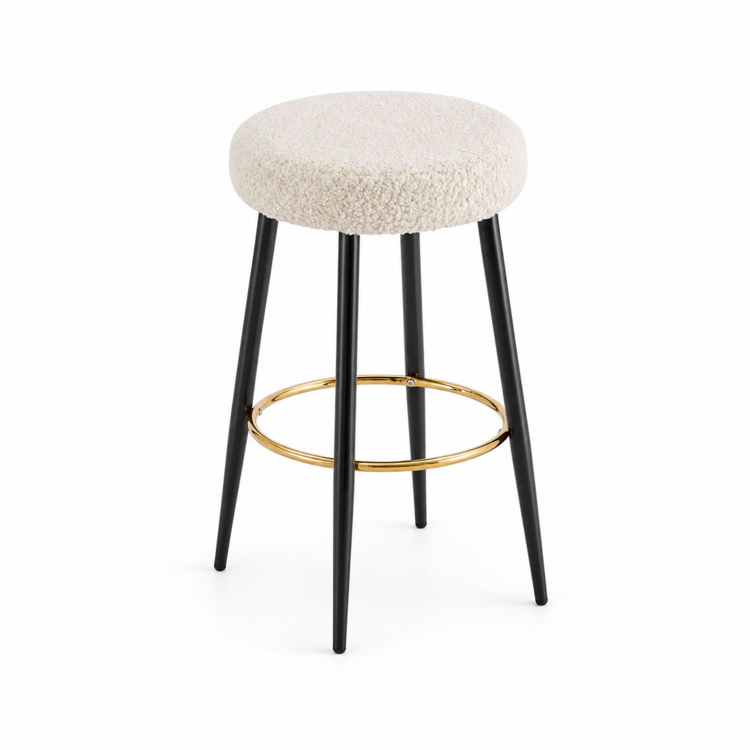 Barhocker Rund 75 cm Metall mit Bouclé-Bezug Creme/Schwarz