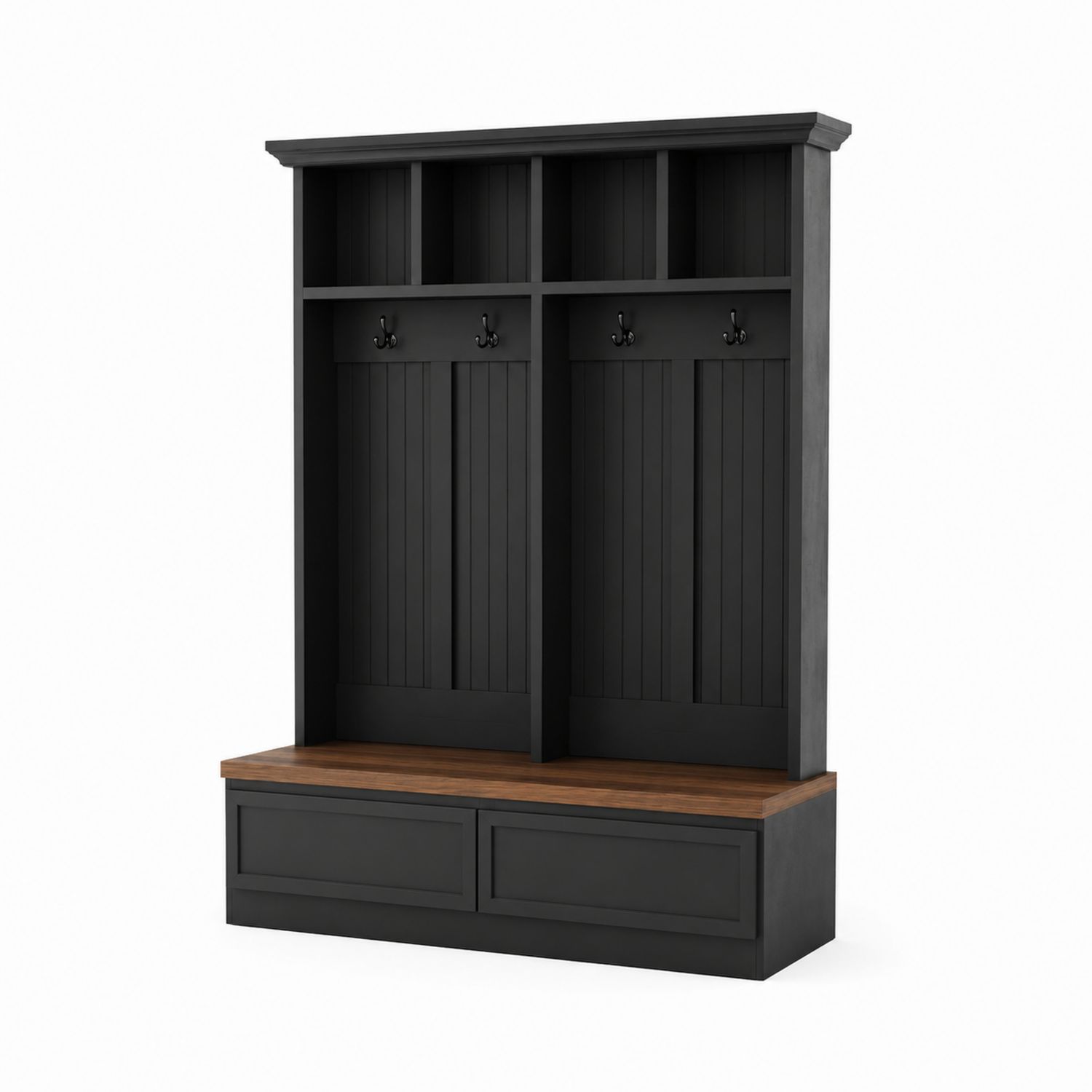 Garderobenständer mit Sitzbank aus Holz und MDF Schwarz