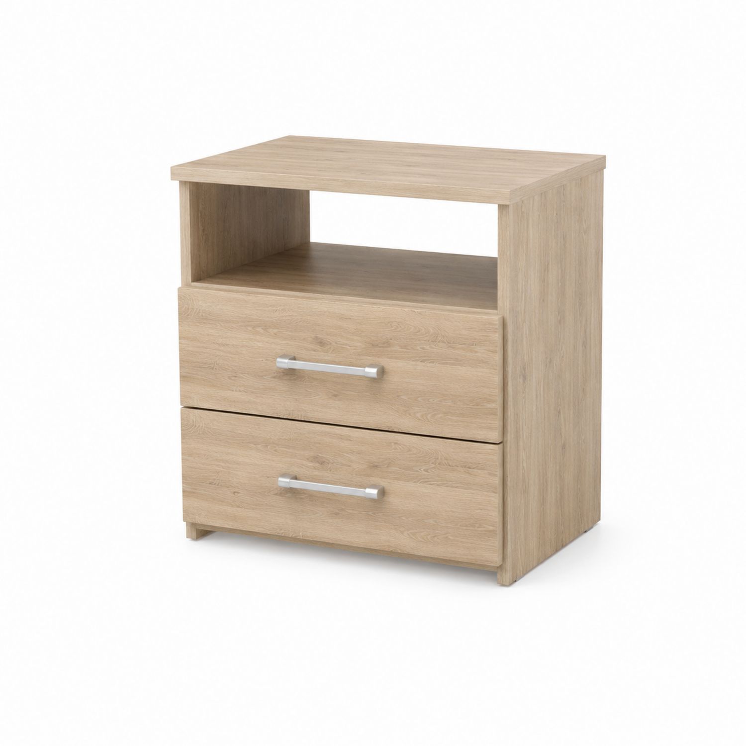 Nachttisch mit 2 Schubladen und Fach, MDF mit Eichenfurnier, 40x30x50 cm