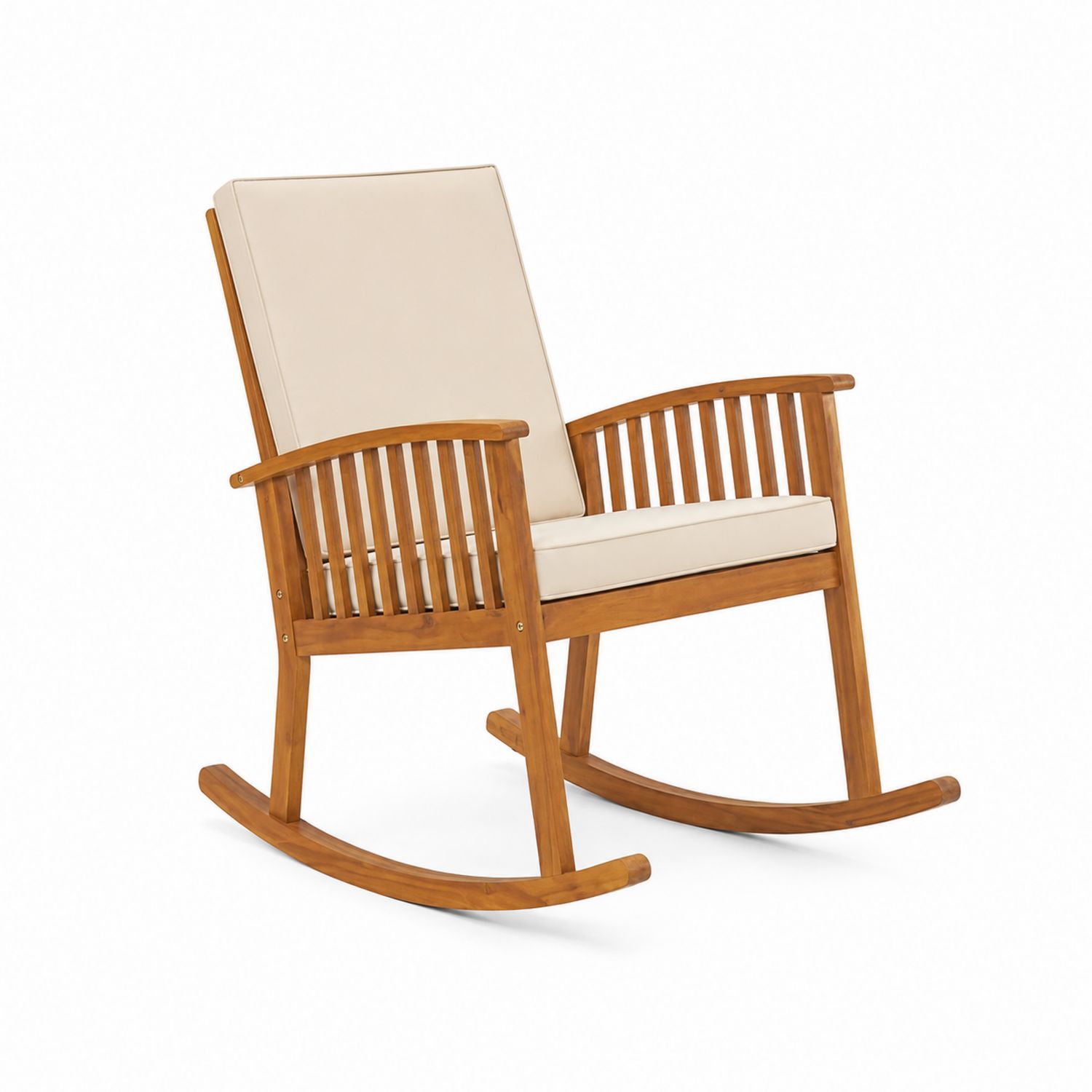 Garten-Schaukelstuhl aus Akazienholz mit Polyesterkissen Beige