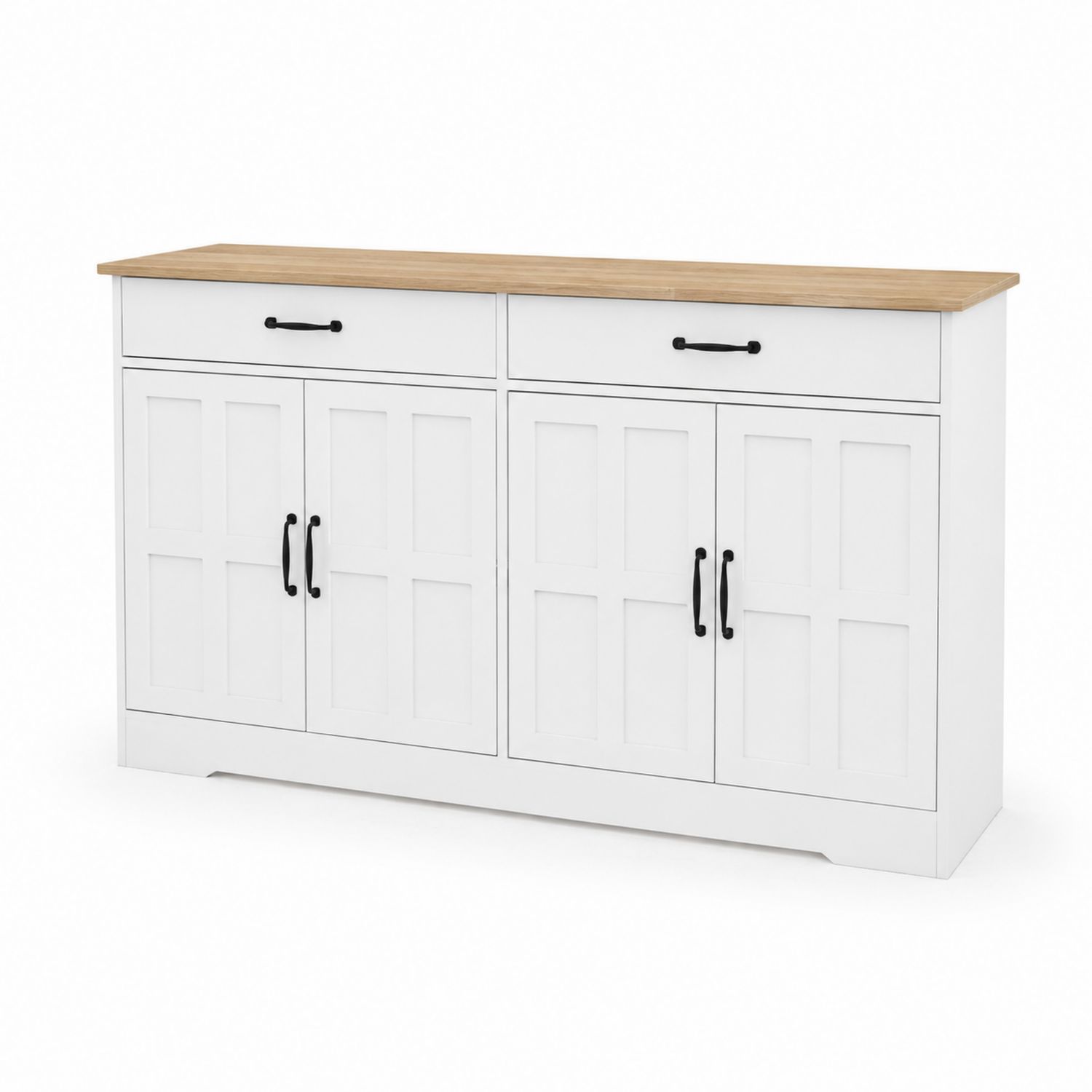 Sideboard mit 4 Türen und 2 Schubladen Weiß/Eichenholzfurnier