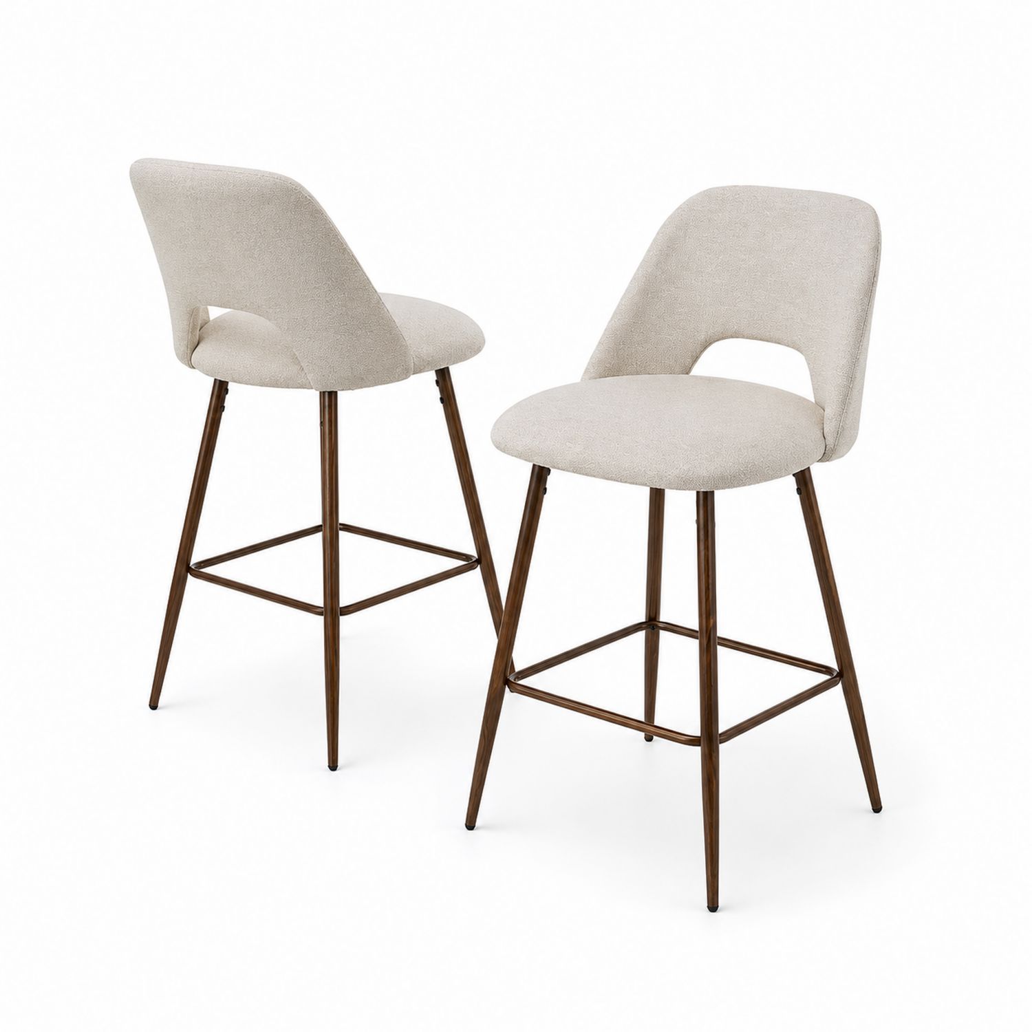 2er-Set Barhocker Beige Stoff Metallbeine