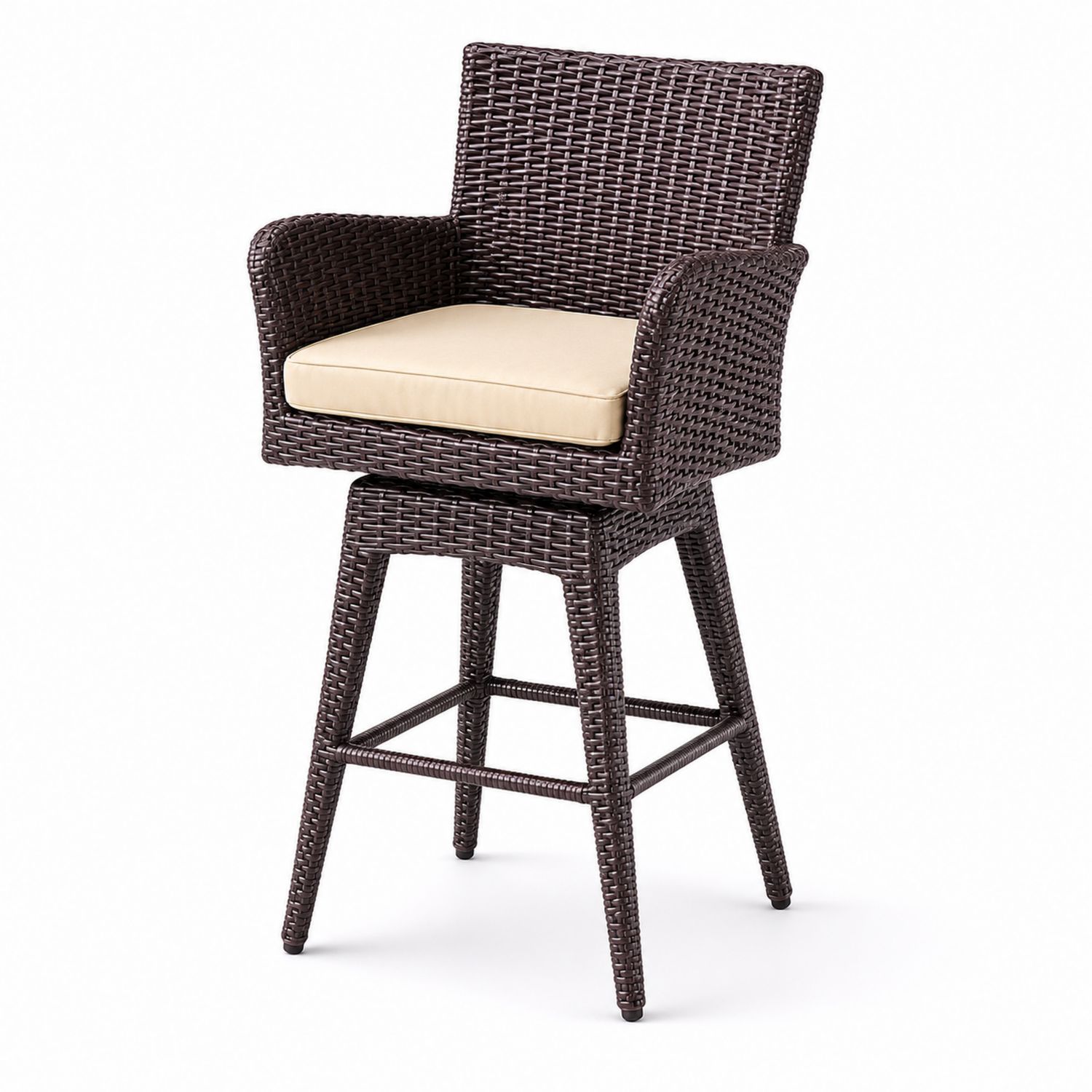 Barhocker Polyrattan mit Armlehnen Drehbar Braun Beige 110 cm