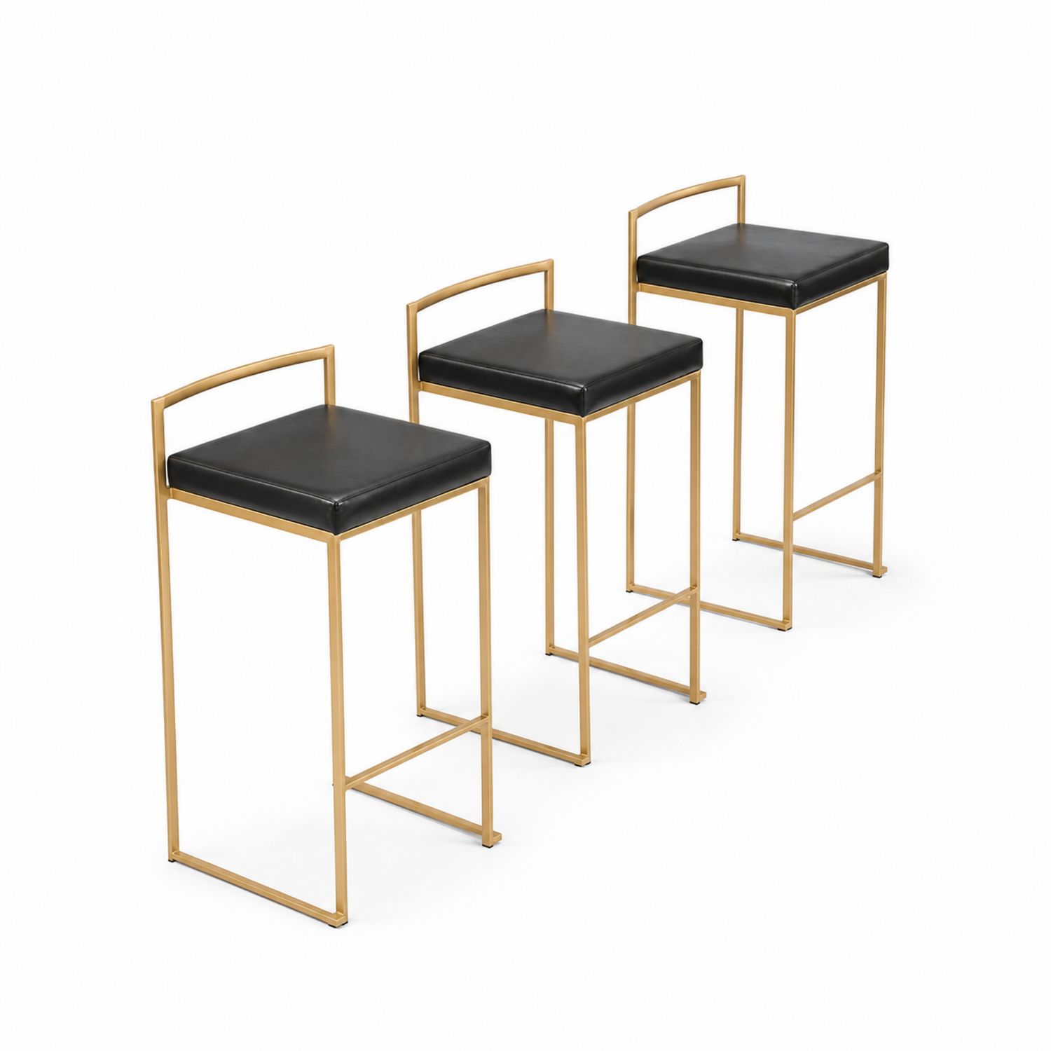 Barhocker Set mit Metallrahmen und Kunstleder Schwarz