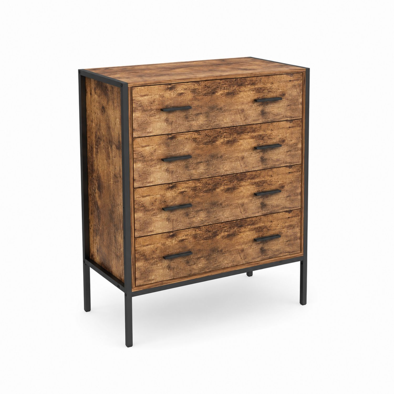 Kommode mit 5 Schubladen aus Holz und Metall in Eiche und Schwarz