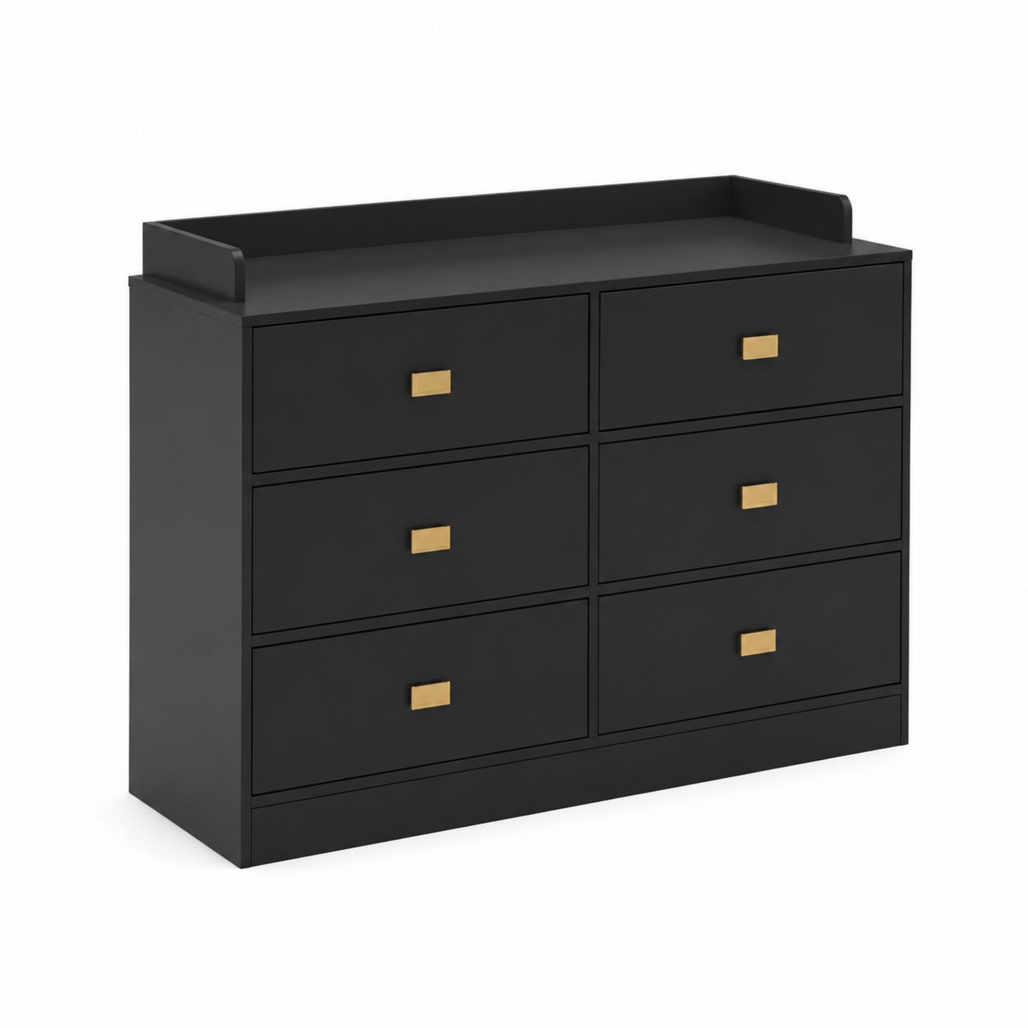 Schwarze MDF-Kommode mit 6 Schubladen und Metallgriffen