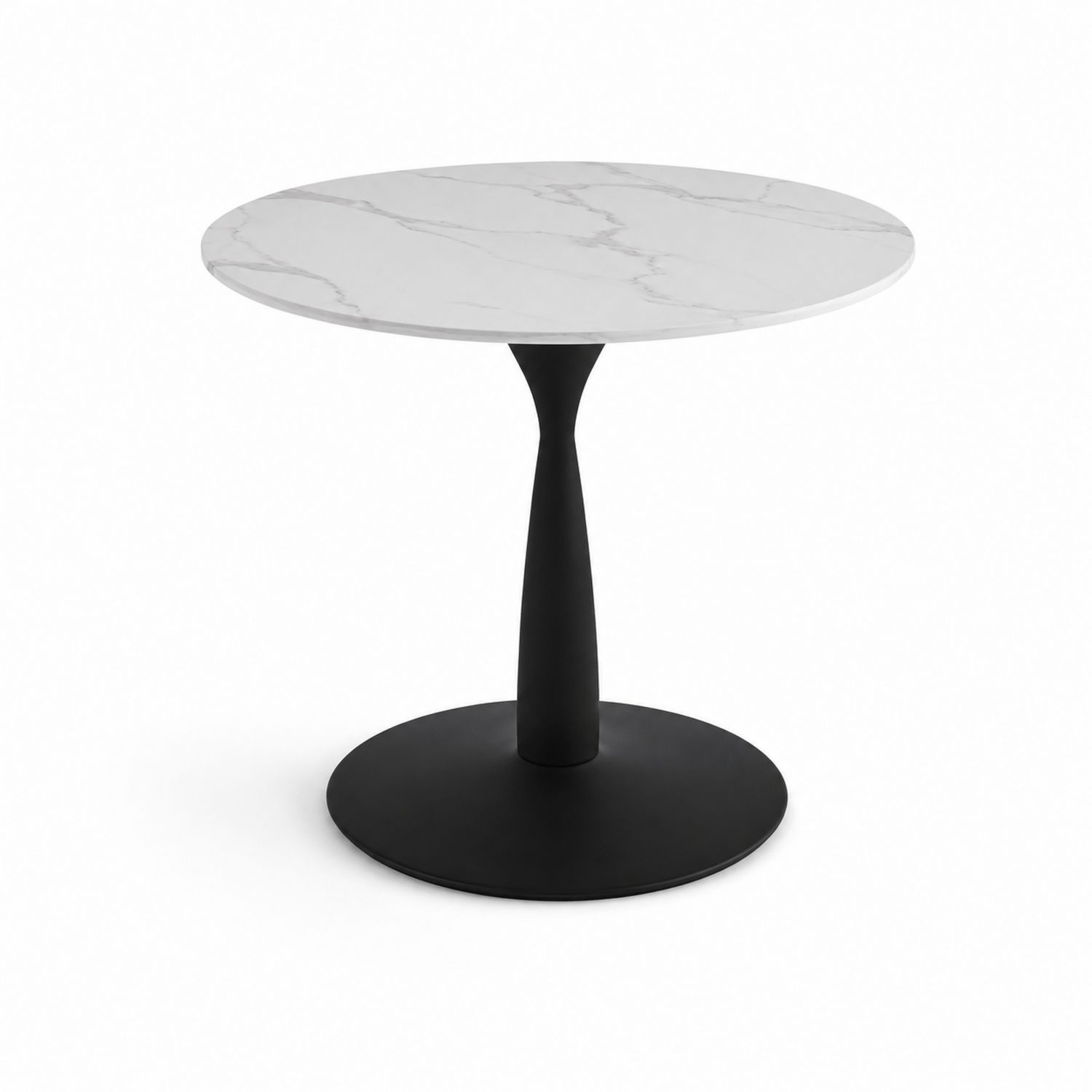 Runder Tisch aus Kunstmarmor mit Schwarzem Metallfuß, 70cm