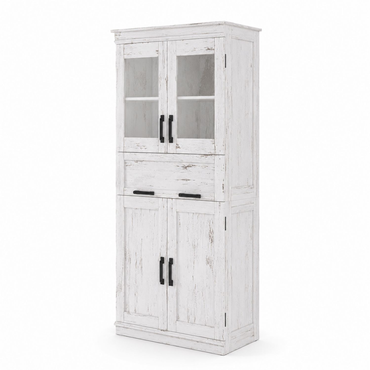 Hochschrank aus Holz mit Glastüren in Weiß