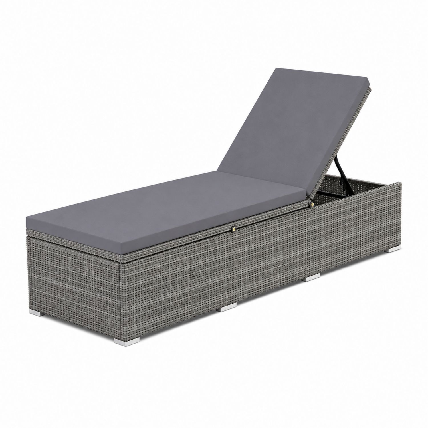 Gartenliege Rattan 195cm Verstellbar Stahl Polyester Grau