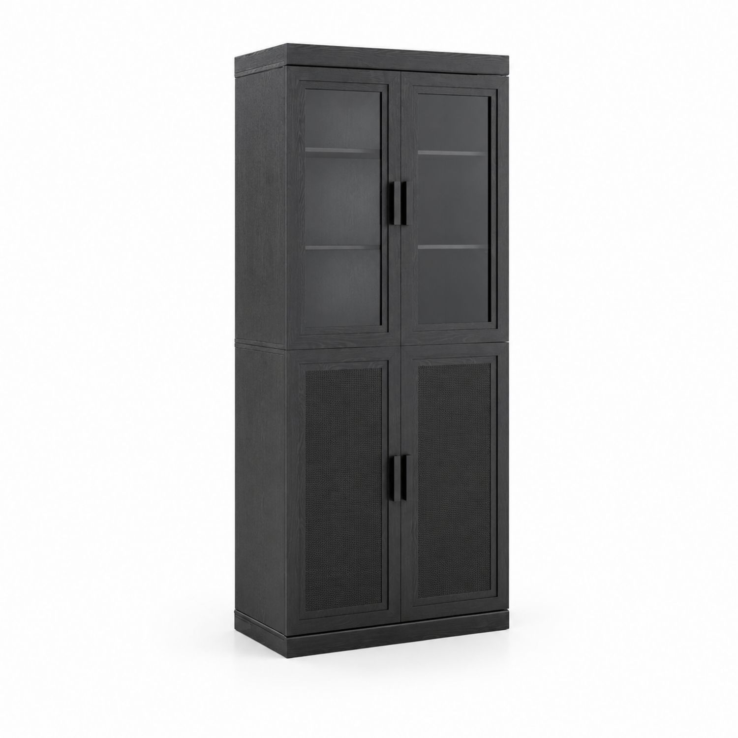 Schrank mit Eiche und Glastüren, Schwarz