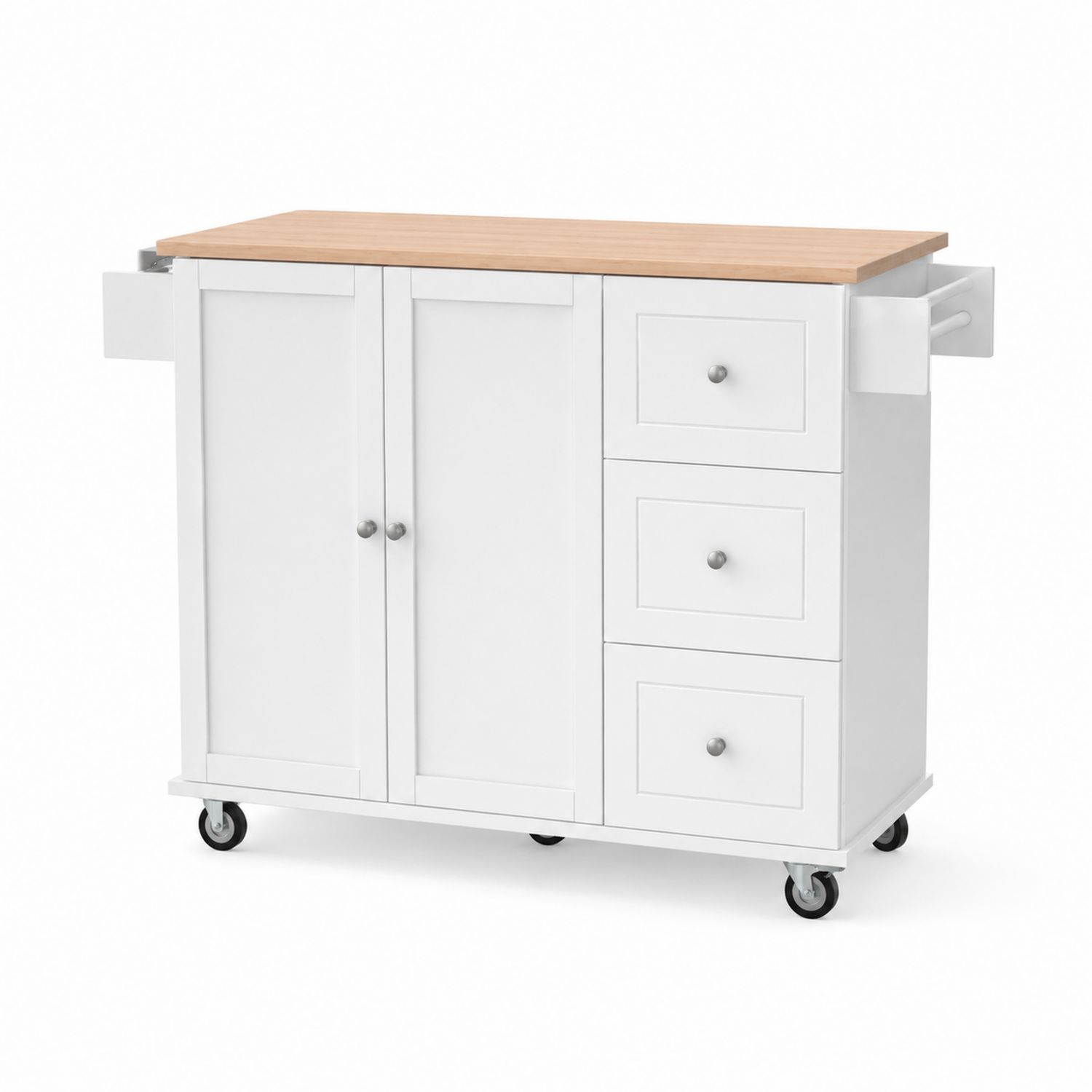 Weißer Rollwagen aus MDF mit Holzoberfläche und Schubladen 90x40x85cm