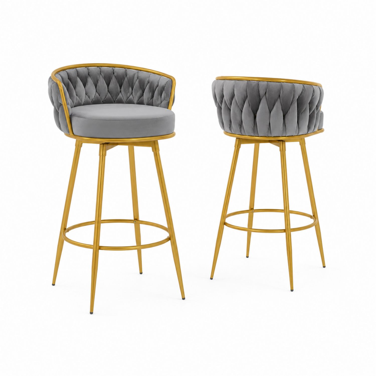 Barhocker Set Samtpolster Edelstahlgestell Grau Gold 75cm