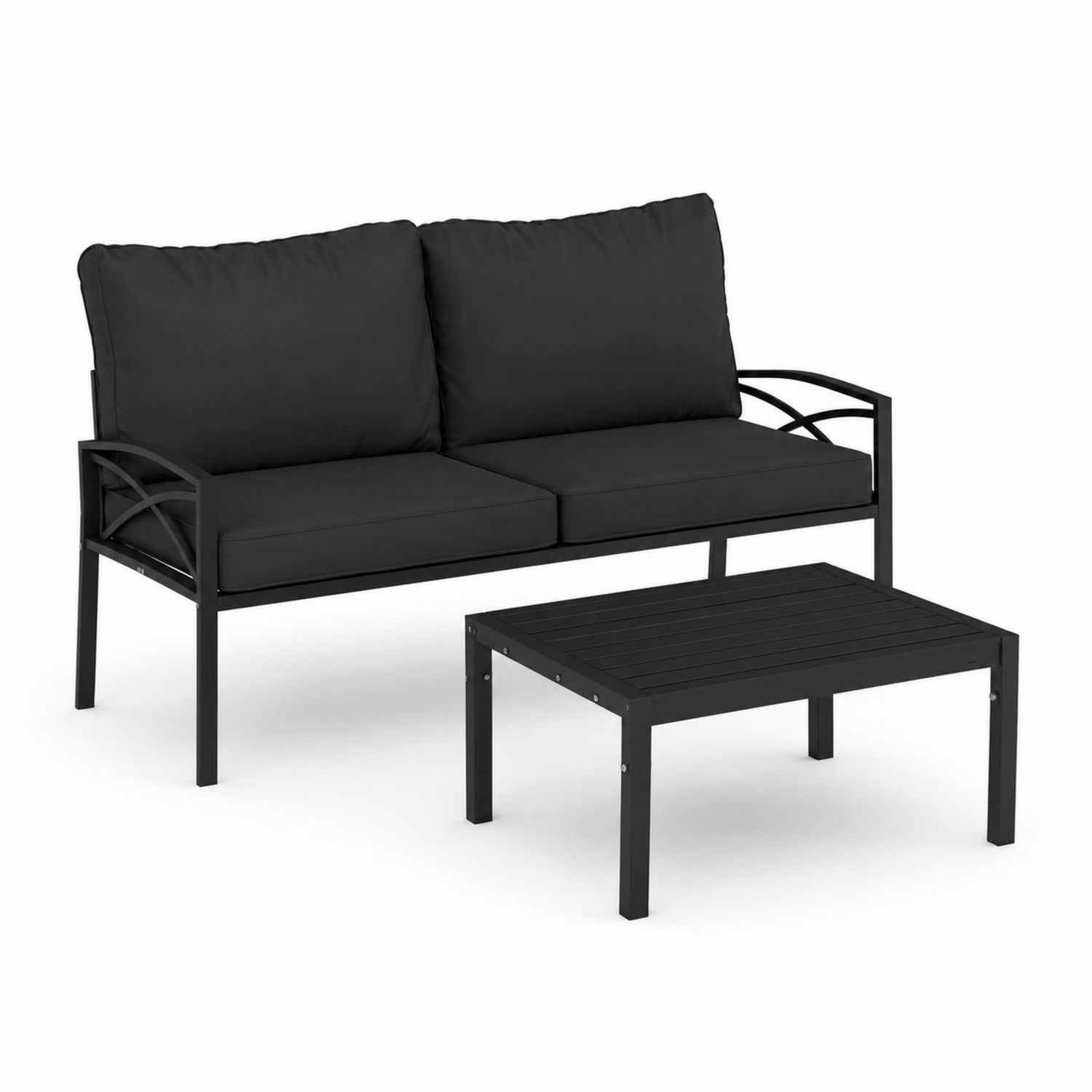 Outdoor Sofa Set mit Tisch Metallgestell Schwarz