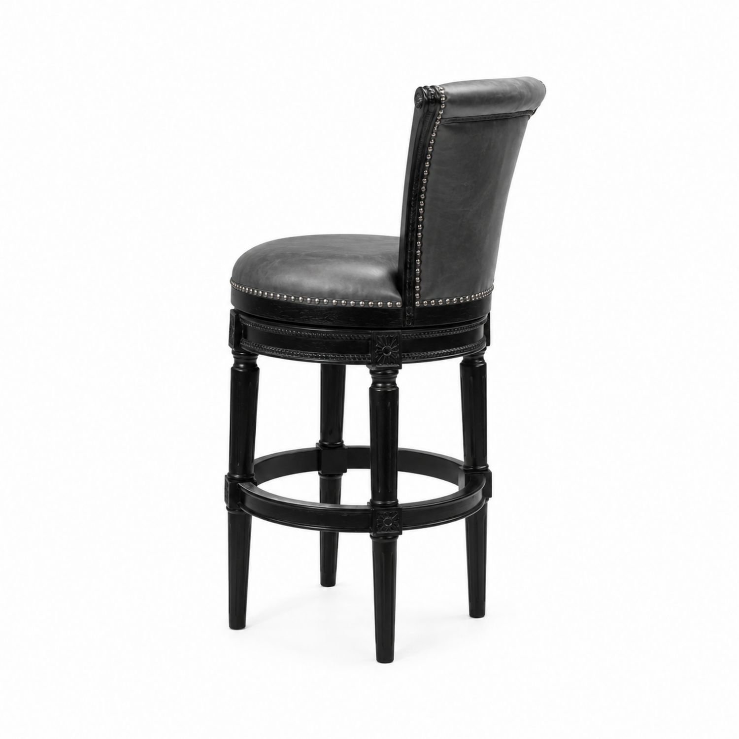 Barhocker mit Lederbezug und Nieten Schwarz