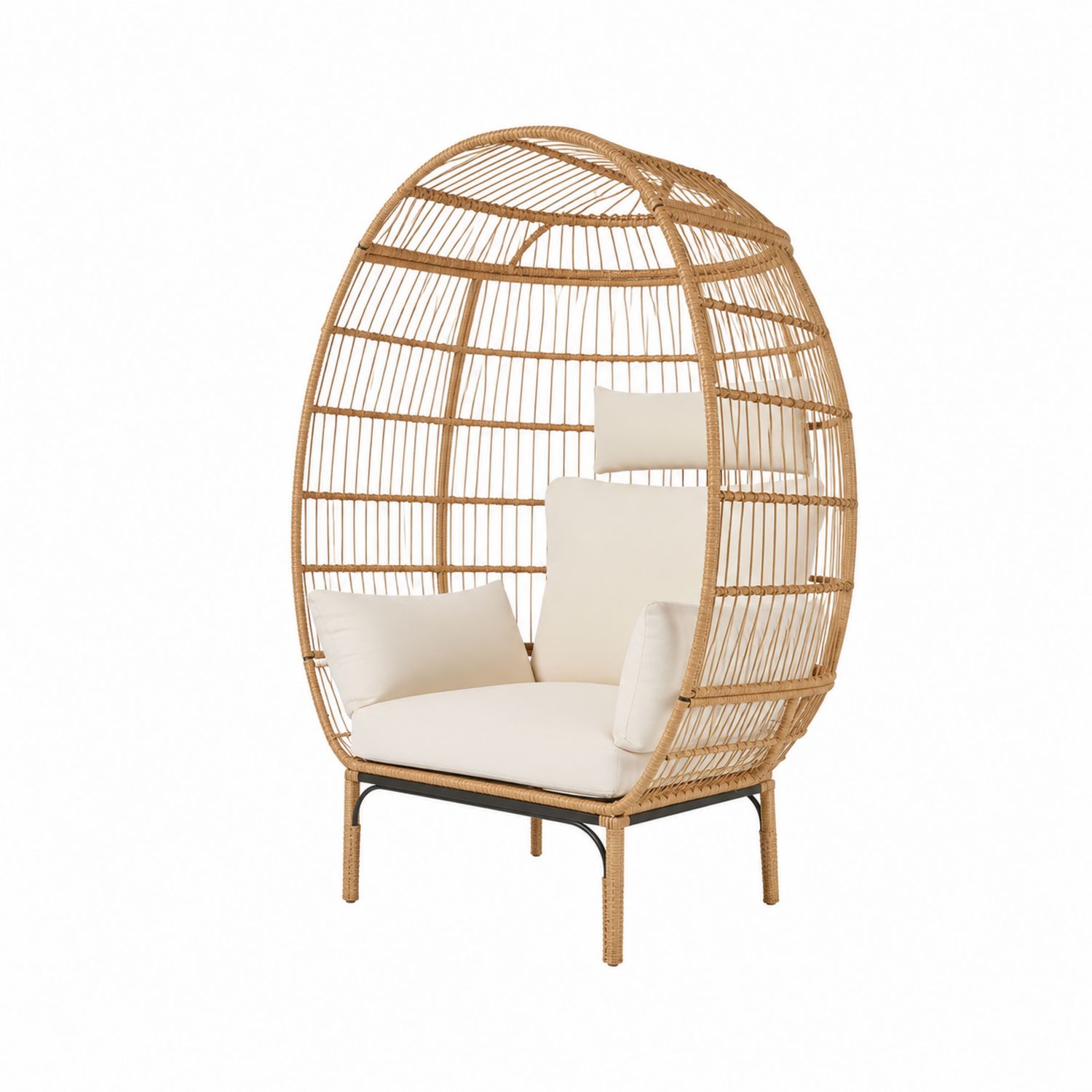 Outdoor-Ei-Sessel aus Rattan mit Kissen Natur