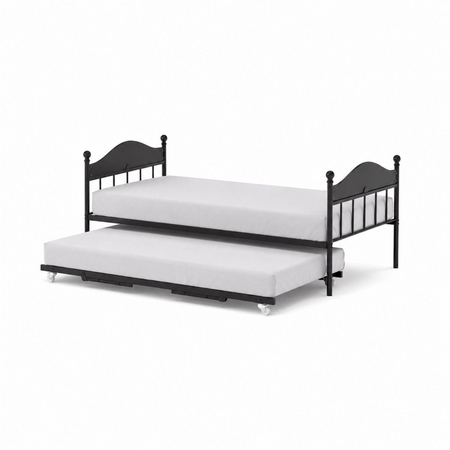 Metallbett mit Ausziehbett Schwarz 90x200 cm