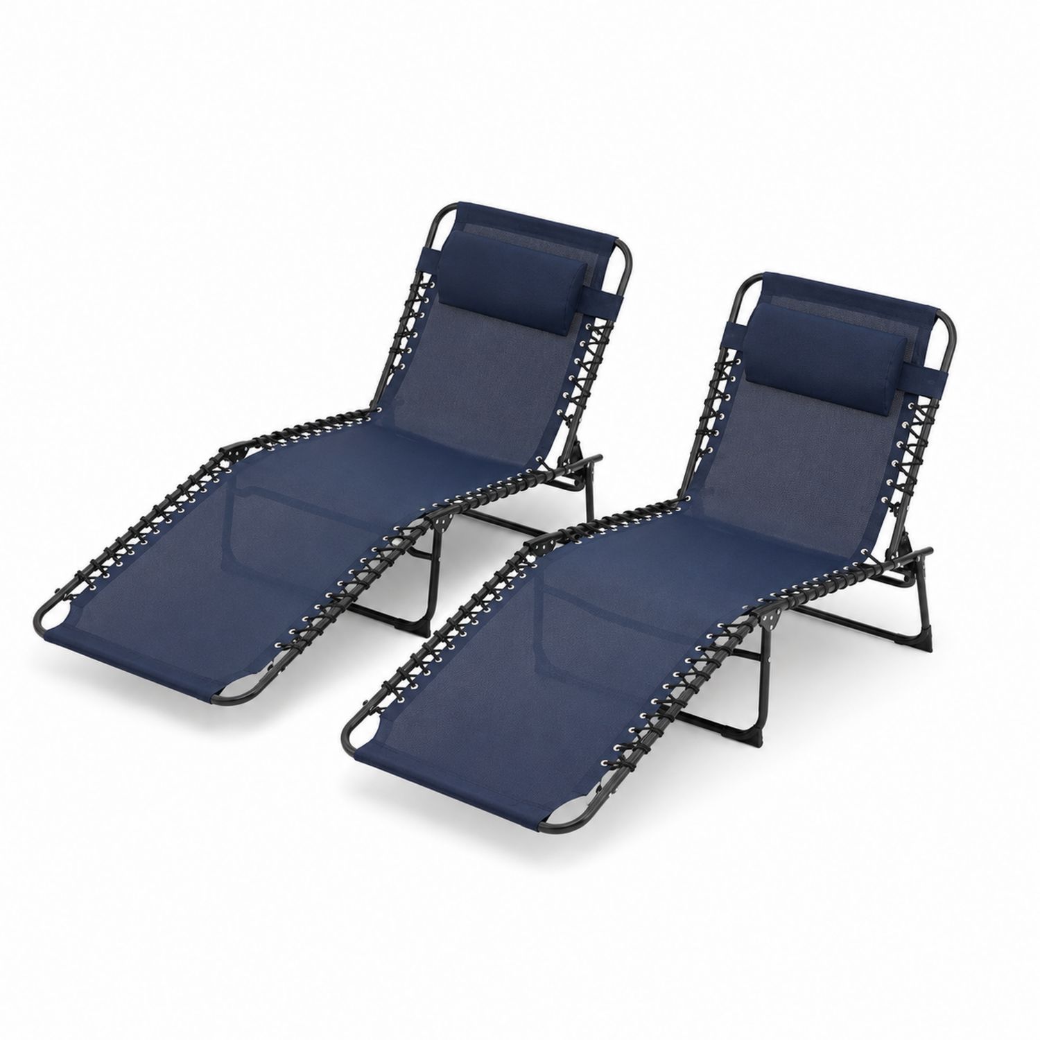 2er-Set Klappbare Sonnenliege Stahl Textilen Blau