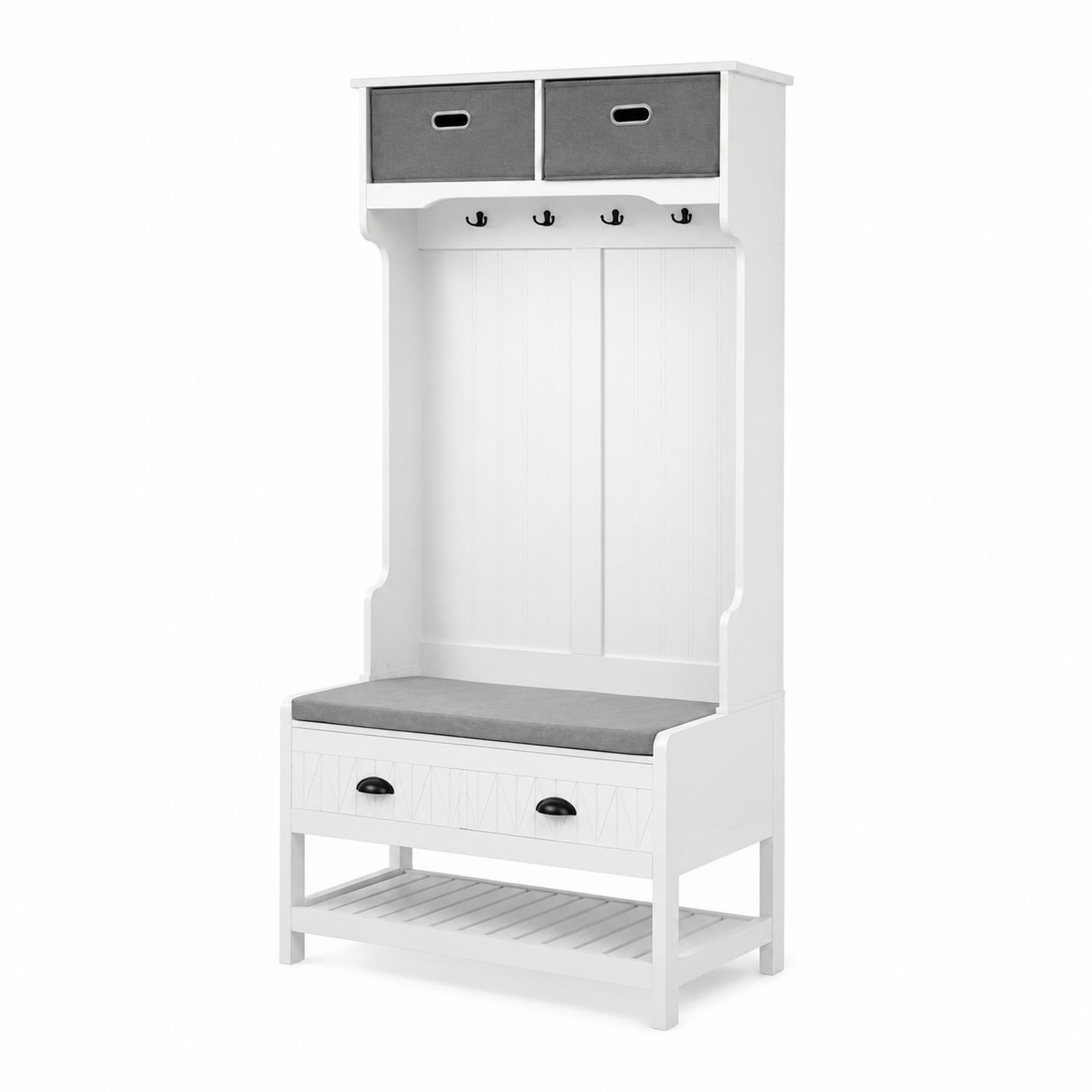 Garderobenständer mit Sitzbank MDF Weiß Polyester