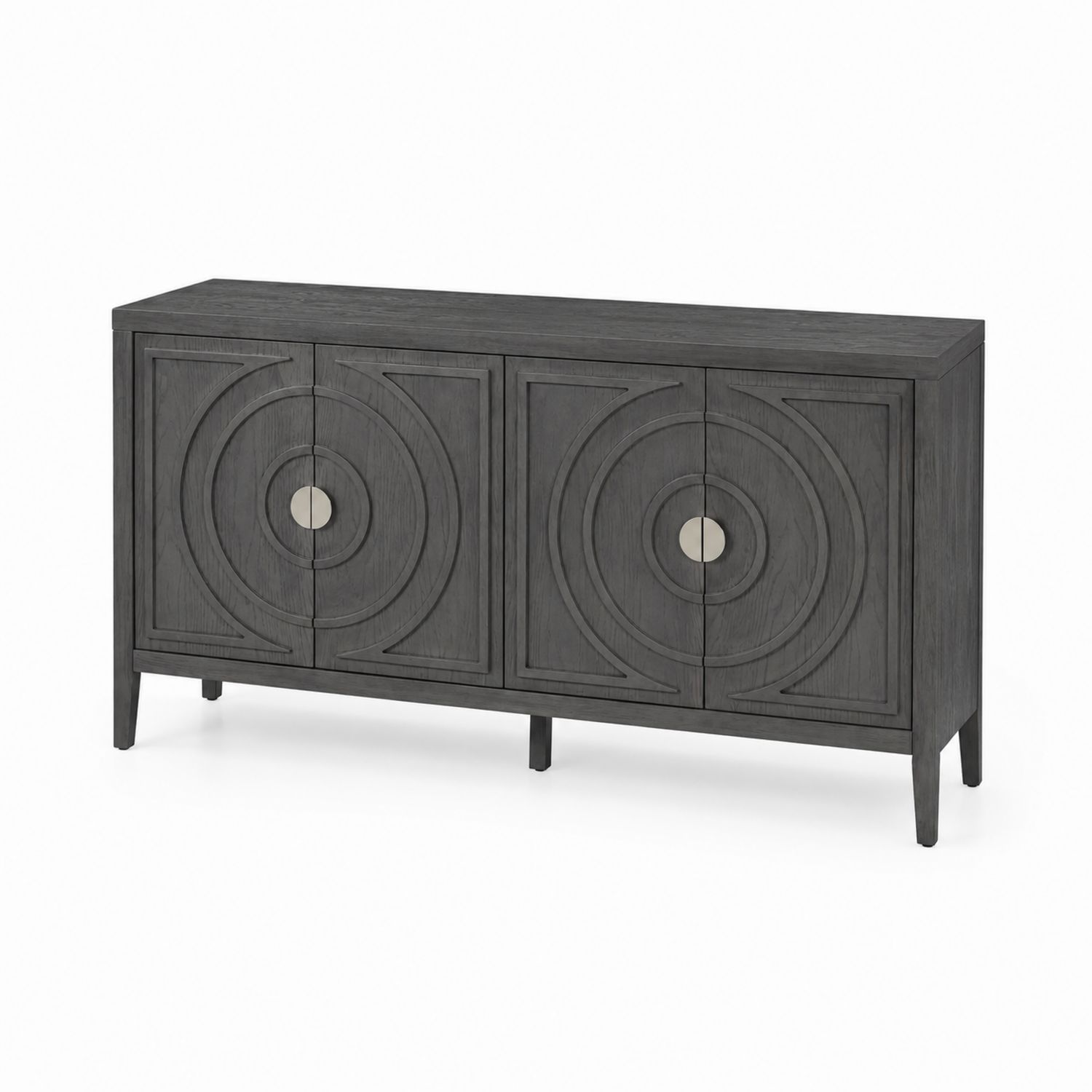 Eichenholz-Sideboard mit geometrischem Muster 4-türig in Dunkelgrau