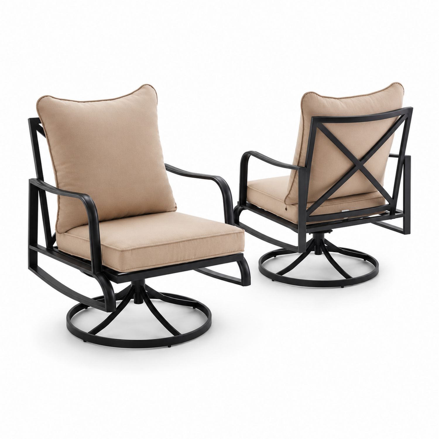 2er Set Outdoor-Stühle mit Drehfunktion Metallrahmen Beige Polyesterkissen