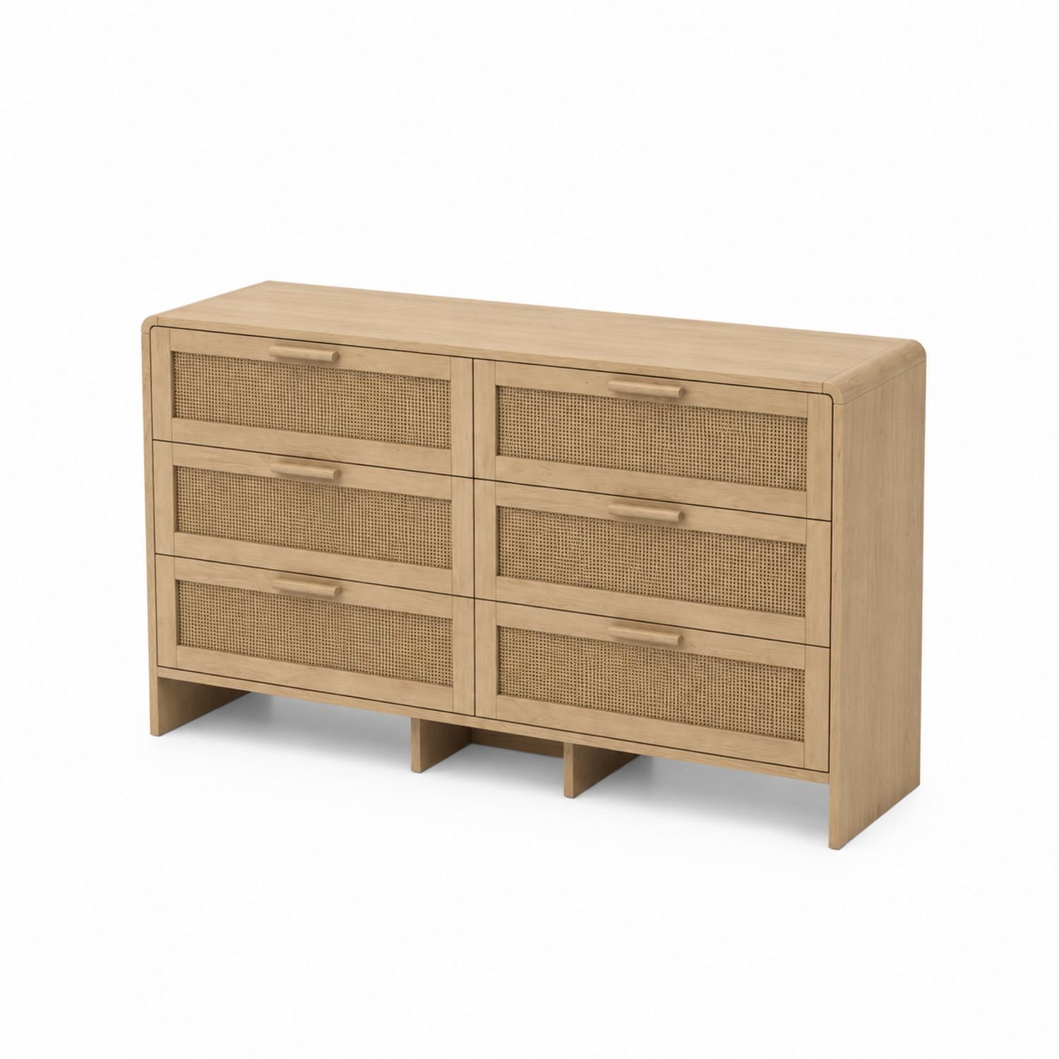 Kommode mit 8 Schubladen aus Massivholz und Rattan Natur 120x80x40cm