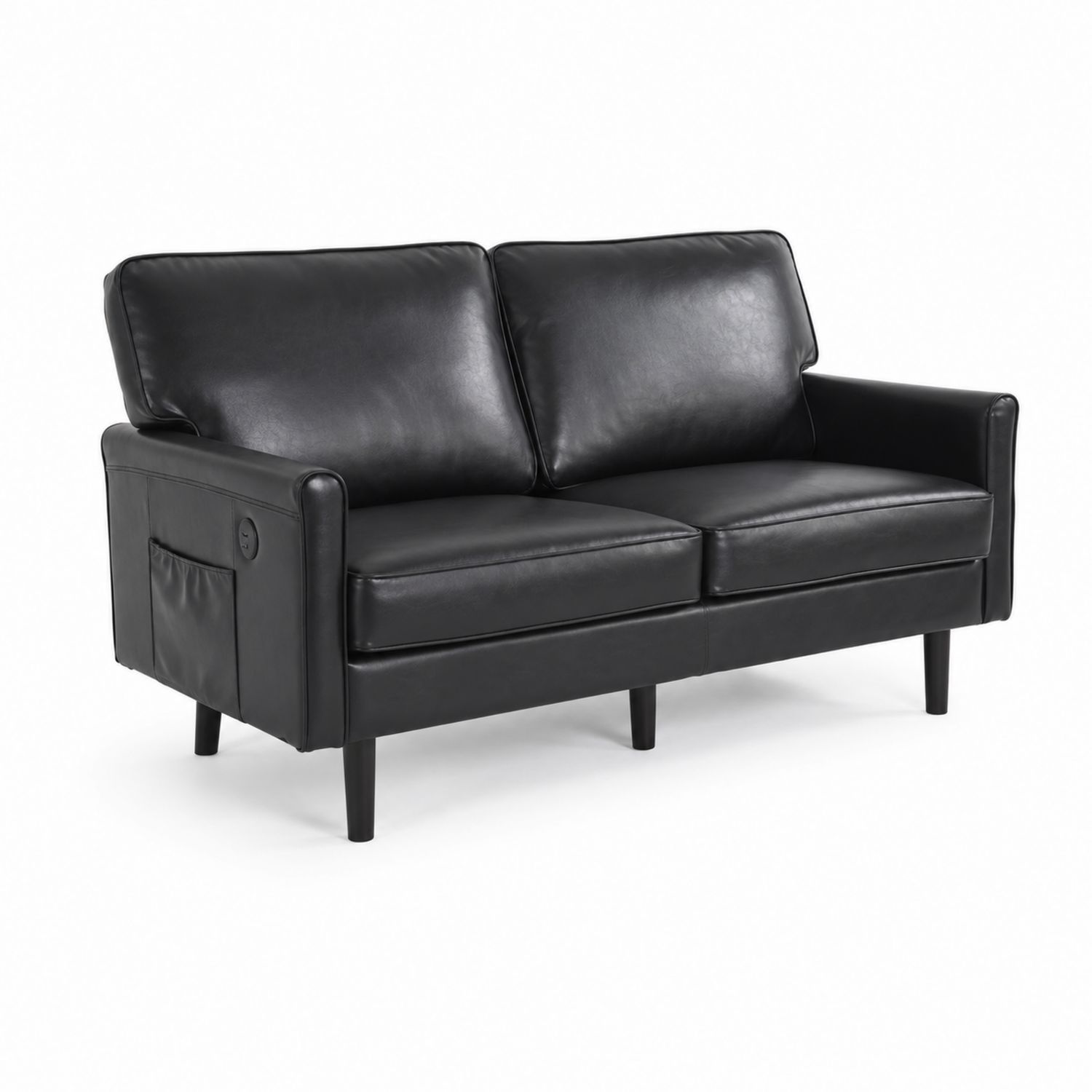 2-Sitzer Sofa Kunstleder Schwarz 180x85x80 cm