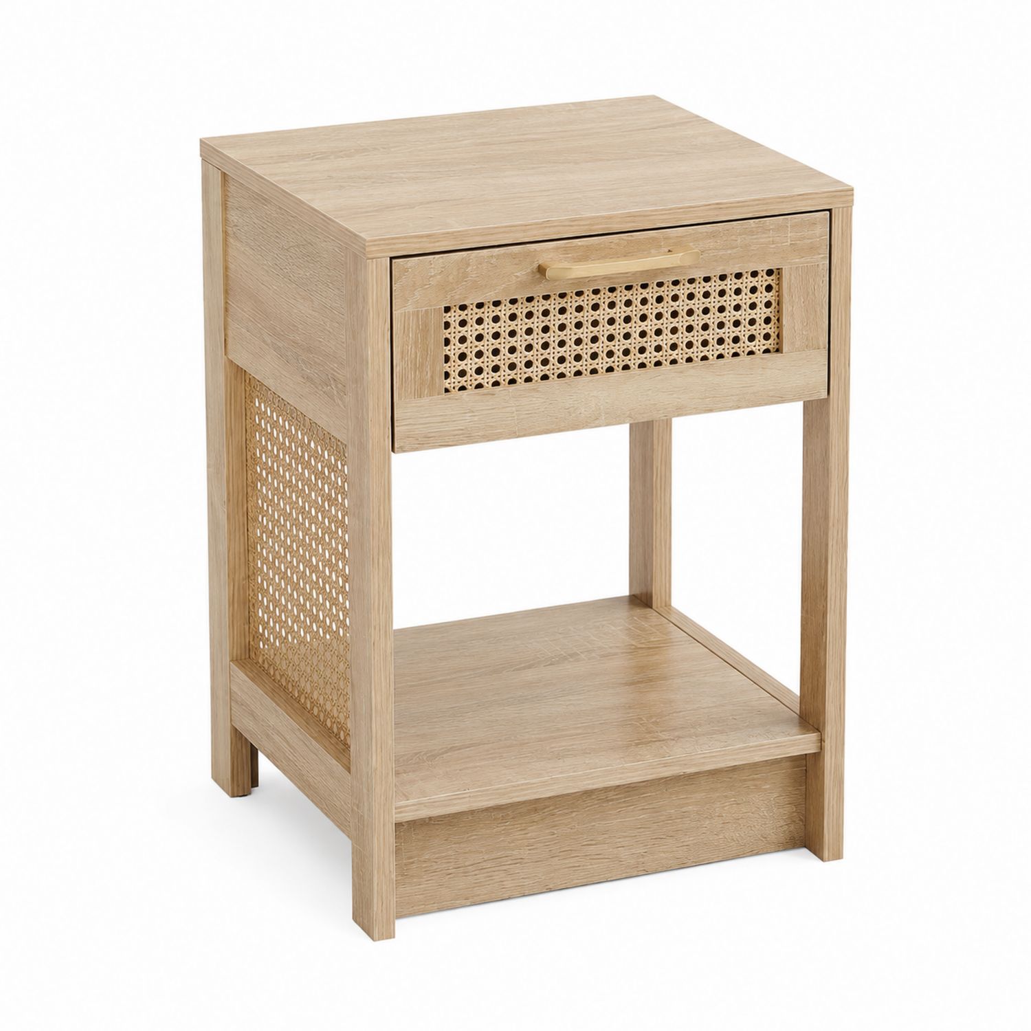 Beistelltisch aus Eichenholz und Rattan mit Schublade 40x30x60 cm