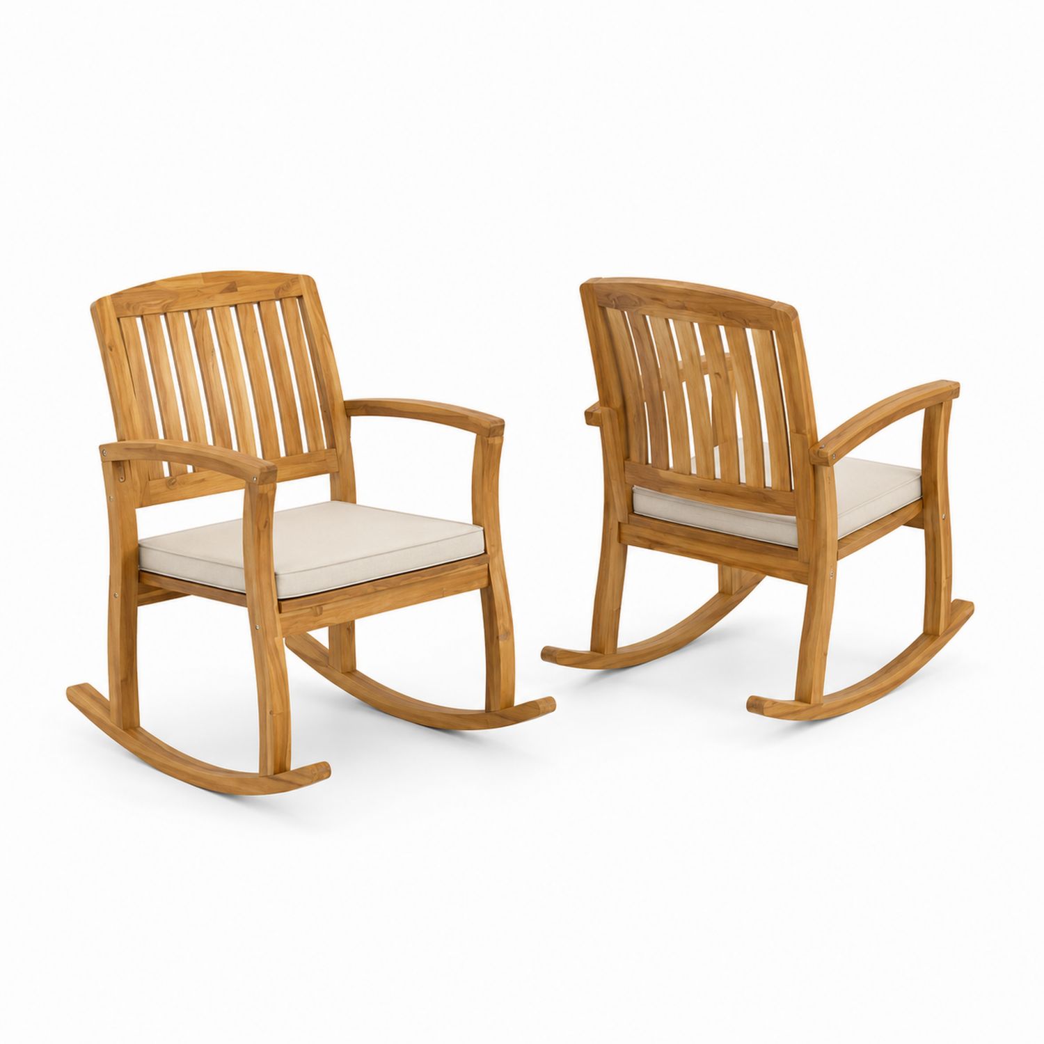 Outdoor Schaukelstuhl Set aus Akazienholz mit Kissen, 2-teilig