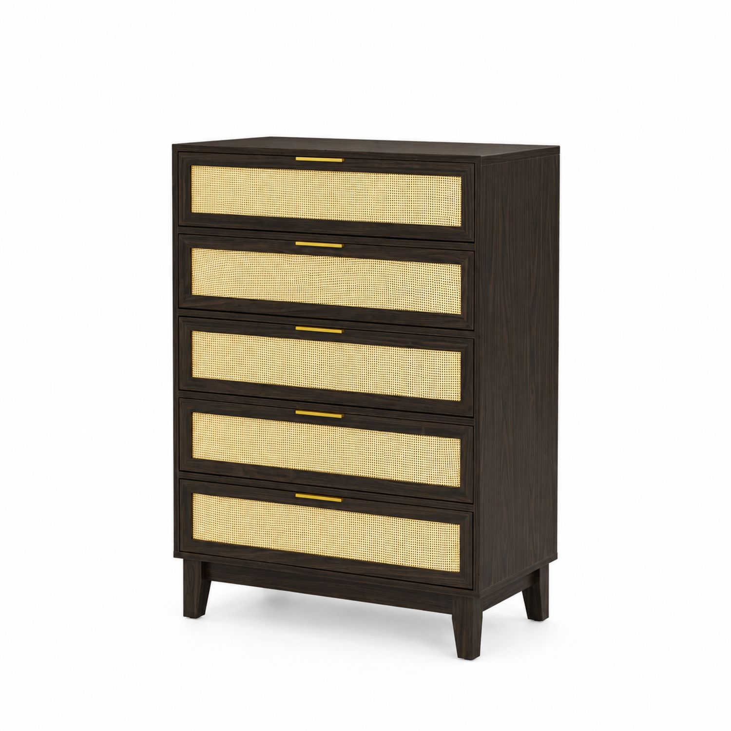 Holzkommode und Rattan mit fünf Schubladen Dunkelbraun