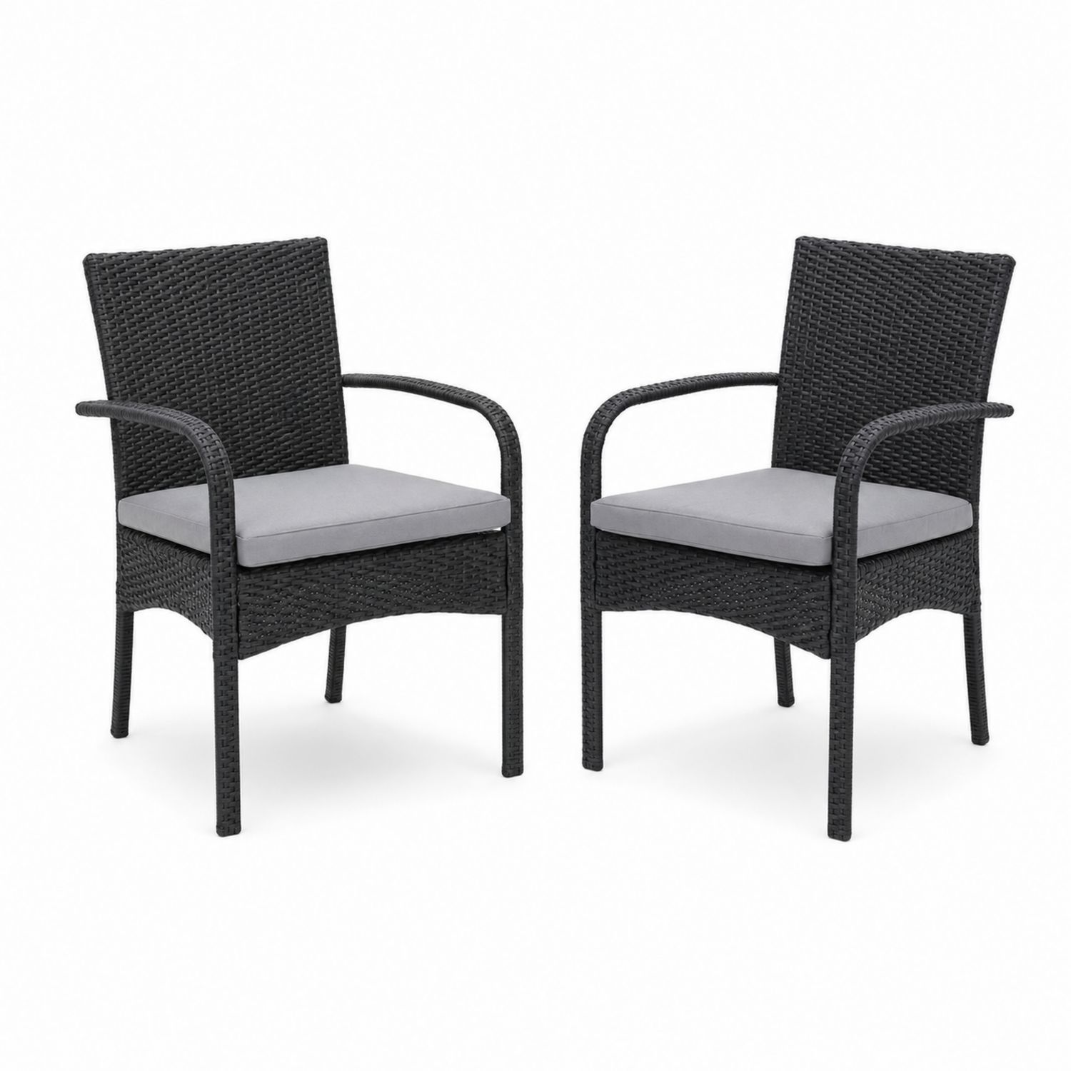 2er Set Gartenstuhl Stahl Polyethylen Rattan mit Kissen Grau Schwarz