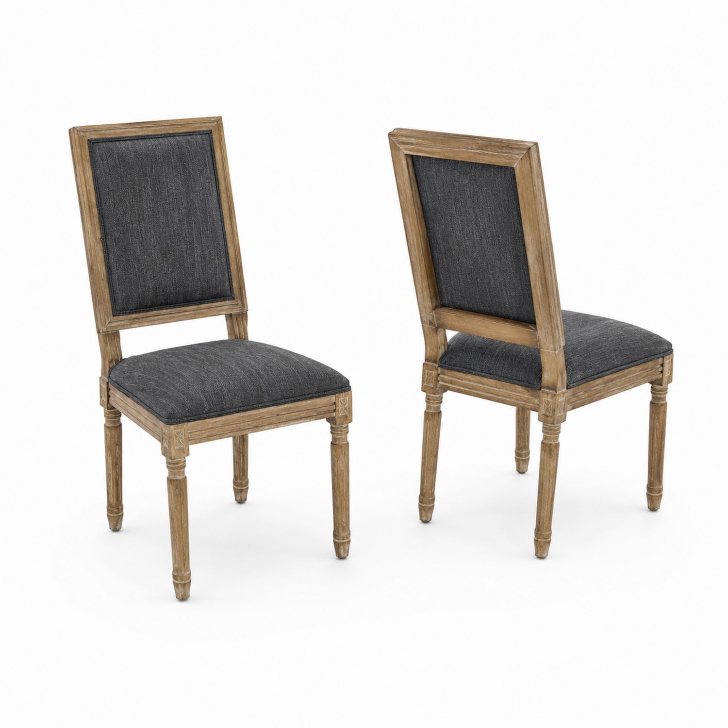 Esszimmerstühle Set mit Holzrahmen und Polyester in Dunkelgrau