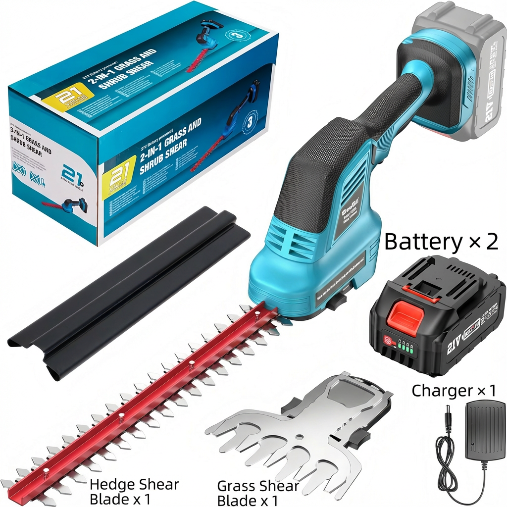2-in-1 Cordless Hedge Trimmer & Grass Shears with 2 Batteries – Lightweight, Compact & Perfect for Garden and Lawn Care