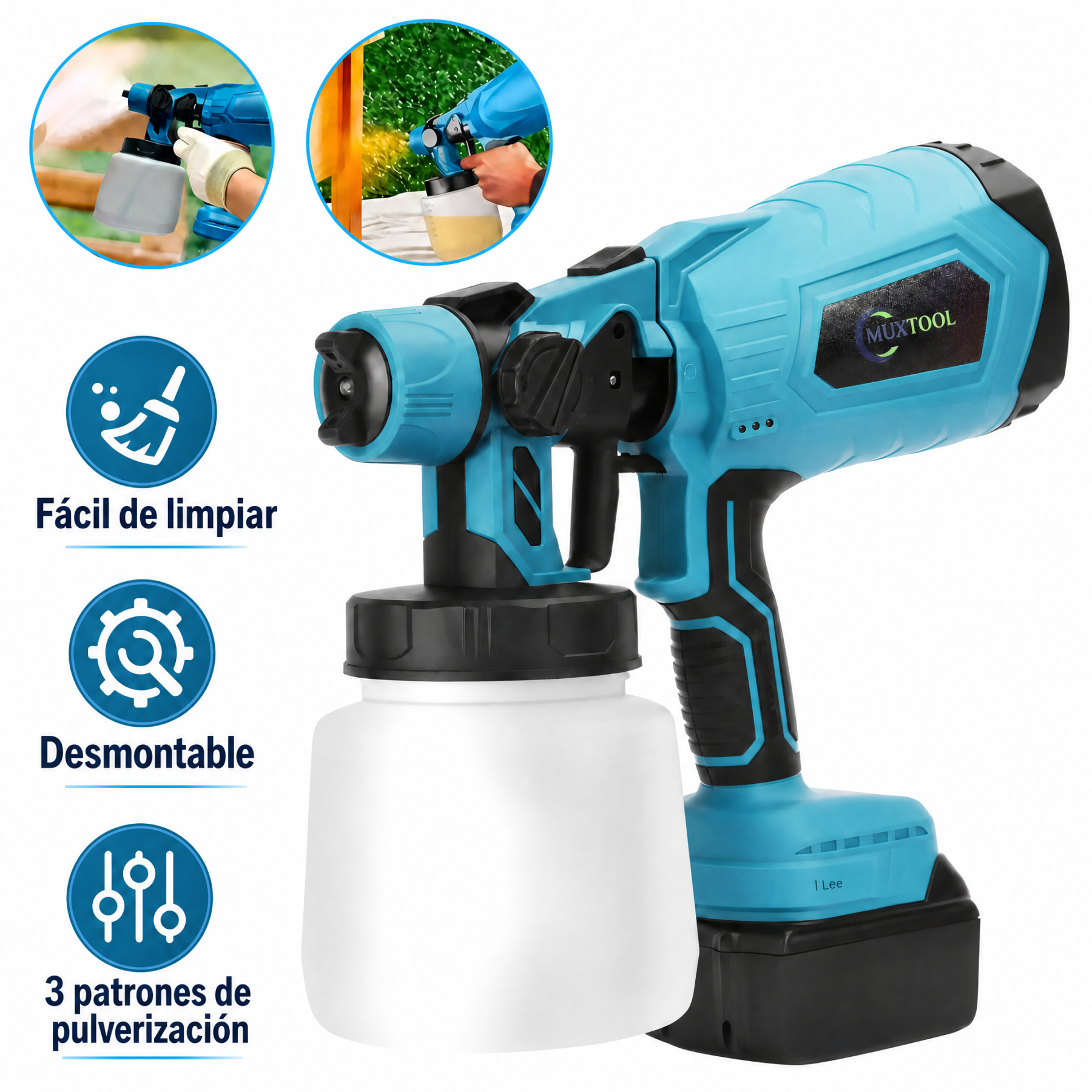Una pistola pulverizadora de pintura inalámbrica con 2 baterías, ideal para pintar casas, muebles y cercas de forma doméstica o de bricolaje.