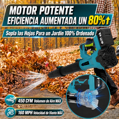 Soplador de hojas inalámbrico de 21 V y 6 velocidades: para una limpieza rápida y eficaz del jardín y la terraza — incluye 2 baterías.