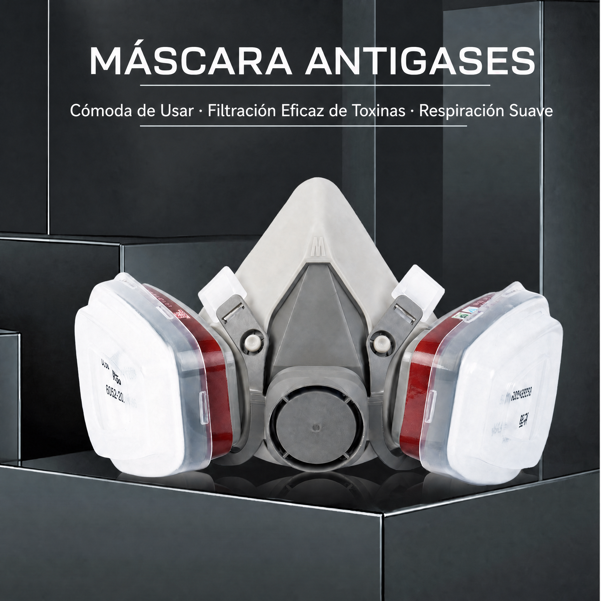 Máscara reutilizable de media cara con gafas – protección contra humos, productos químicos y polvo, ideal para pintar, soldar y trabajar la madera.
