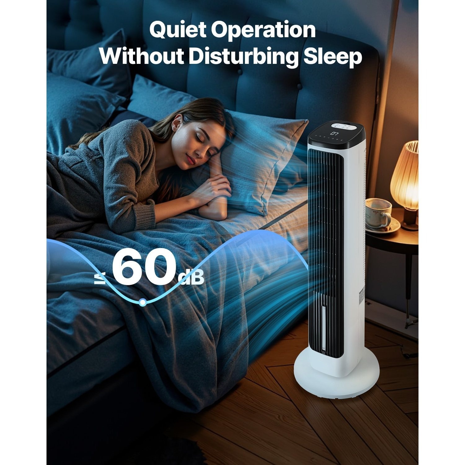 Ventilateur Tour Silencieux 70° Oscillant, 9 Vitesses, 4 Modes, Minuterie 24 h, Ventilation Puissante 23,3 Pieds/s, Ventilateur sur Pied pour Intérieur