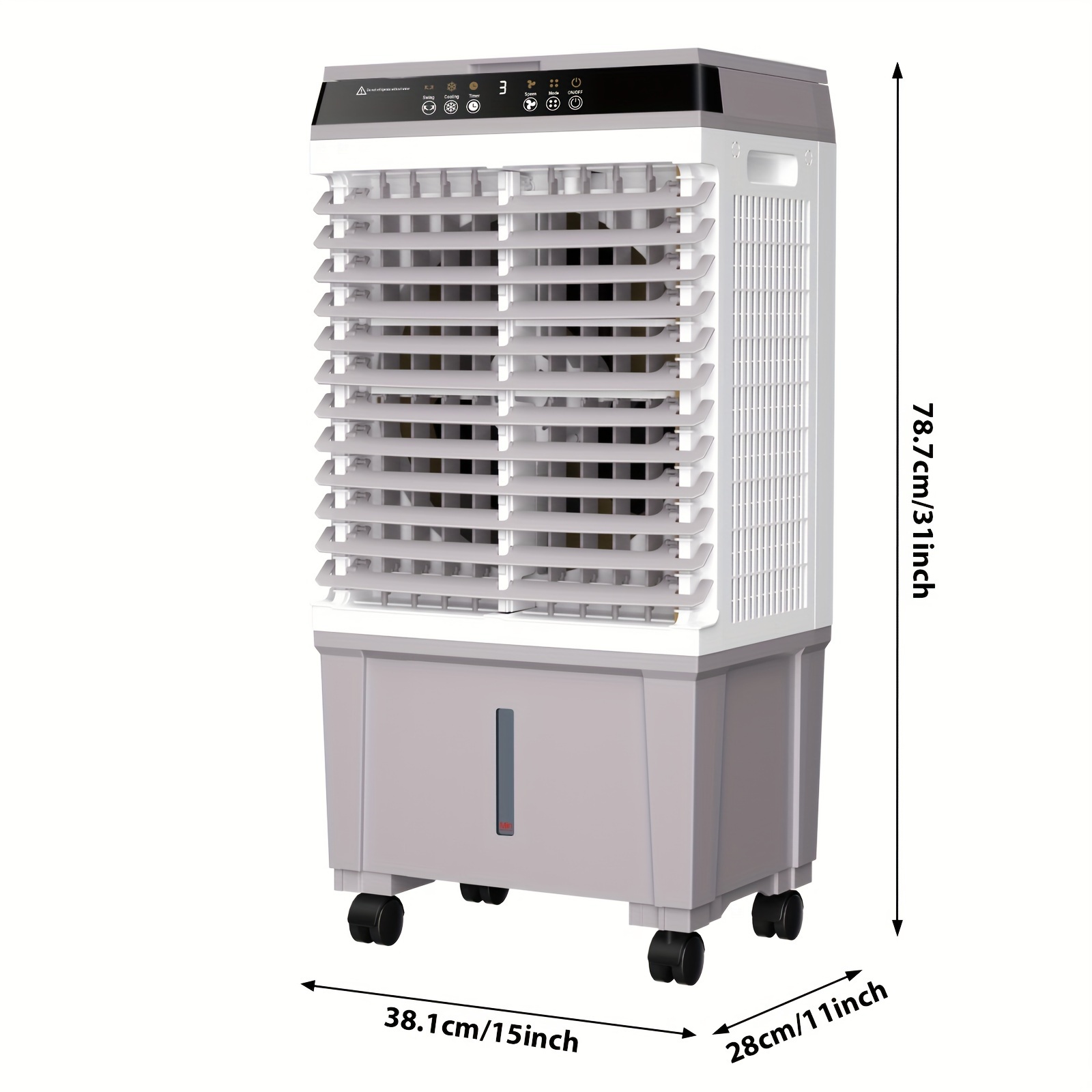 Rafraîchisseur d'Air Portable 15 L, 120 W, avec Télécommande, 3 Vitesses, Minuterie 4 h, Oscillation, Roues et Blocs Réfrigérants Inclus