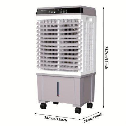 Rafraîchisseur d'Air Portable 15 L, 120 W, avec Télécommande, 3 Vitesses, Minuterie 4 h, Oscillation, Roues et Blocs Réfrigérants Inclus