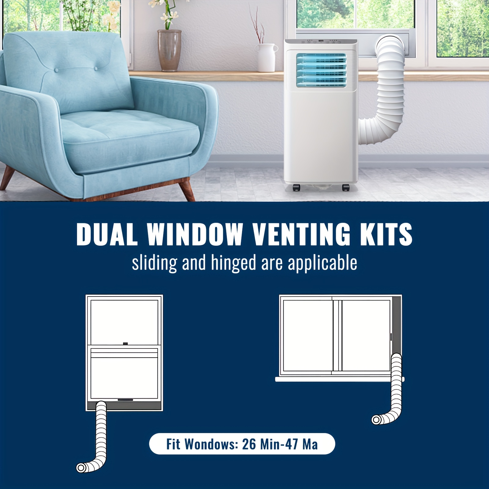 Climatiseur Mobile 9000 BTU (2,6 kW), Refroidissement, Ventilation et Déshumidification 3 en 1, Télécommande, Minuterie 24 h, Classe Énergétique A