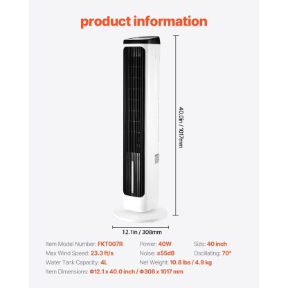 Ventilateur Tour Silencieux 70° Oscillant, 9 Vitesses, 4 Modes, Minuterie 24 h, Ventilation Puissante 23,3 Pieds/s, Ventilateur sur Pied pour Intérieur