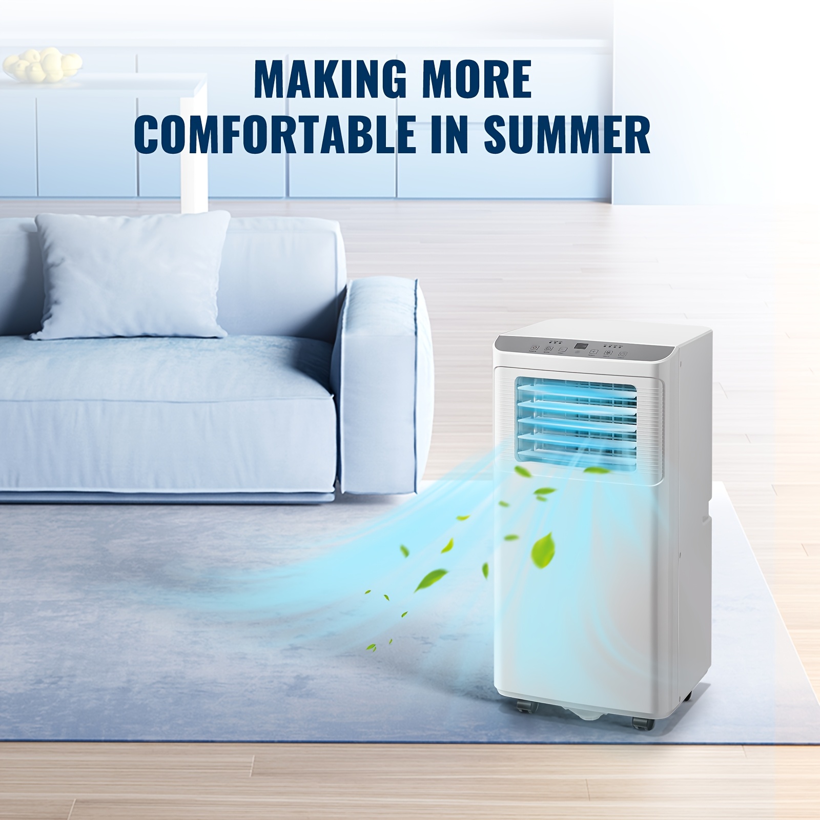 Climatiseur Mobile 9000 BTU (2,6 kW), Refroidissement, Ventilation et Déshumidification 3 en 1, Télécommande, Minuterie 24 h, Classe Énergétique A