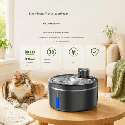 Fontaine à Eau Sans Fil pour Chat et Chien 2,5 L – Ultra Silencieuse, Filtration 4 Couches