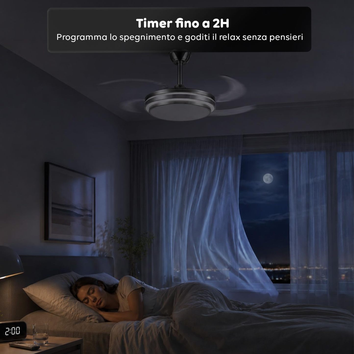 Ventilatore da Soffitto LED con Pale Pieghevoli, 6 Velocità, Luce Dimmerabile 72W a 3 Tonalità, Silenzioso