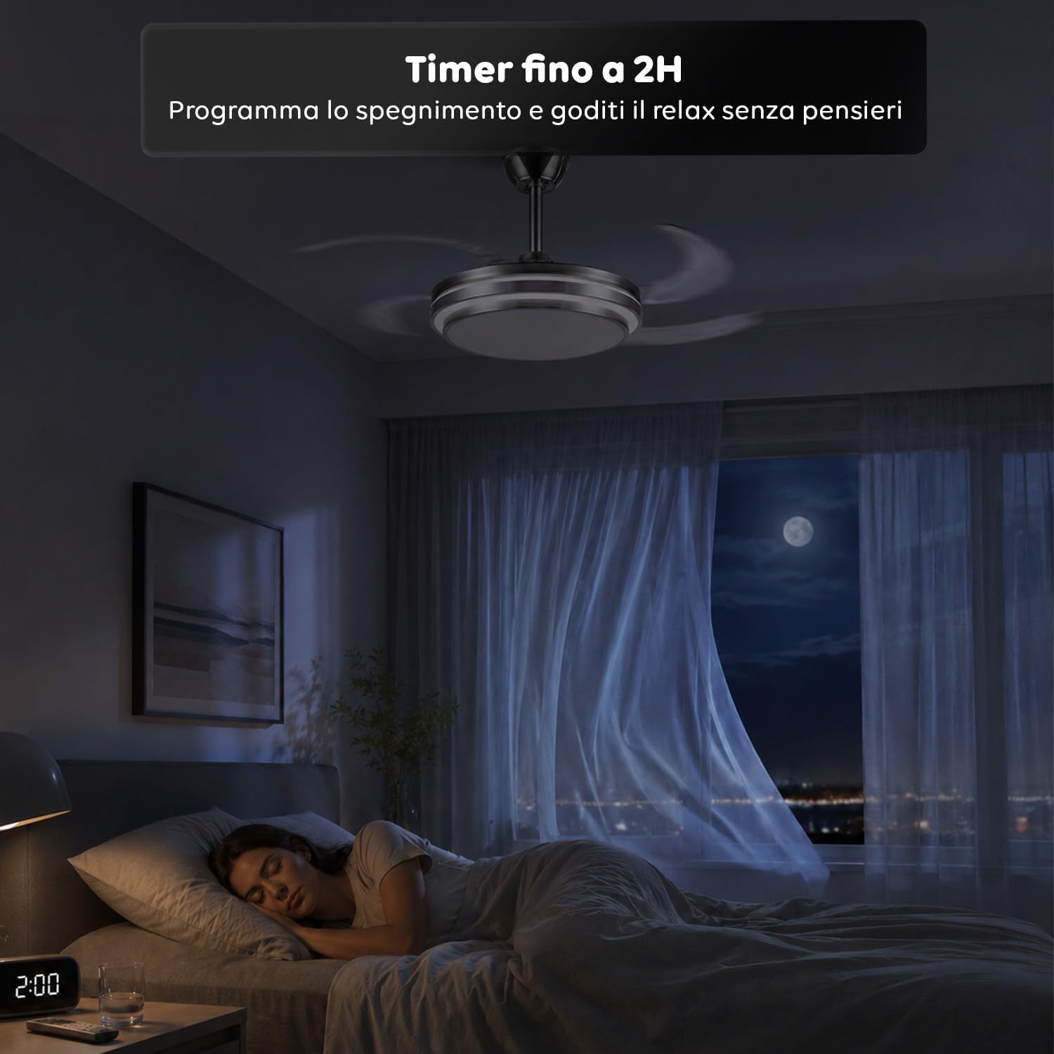 Ventilatore da Soffitto LED con Pale Pieghevoli, 6 Velocità, Luce Dimmerabile 72W a 3 Tonalità, Silenzioso