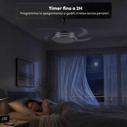 Ventilatore da Soffitto LED con Pale Pieghevoli, 6 Velocità, Luce Dimmerabile 72W a 3 Tonalità, Silenzioso